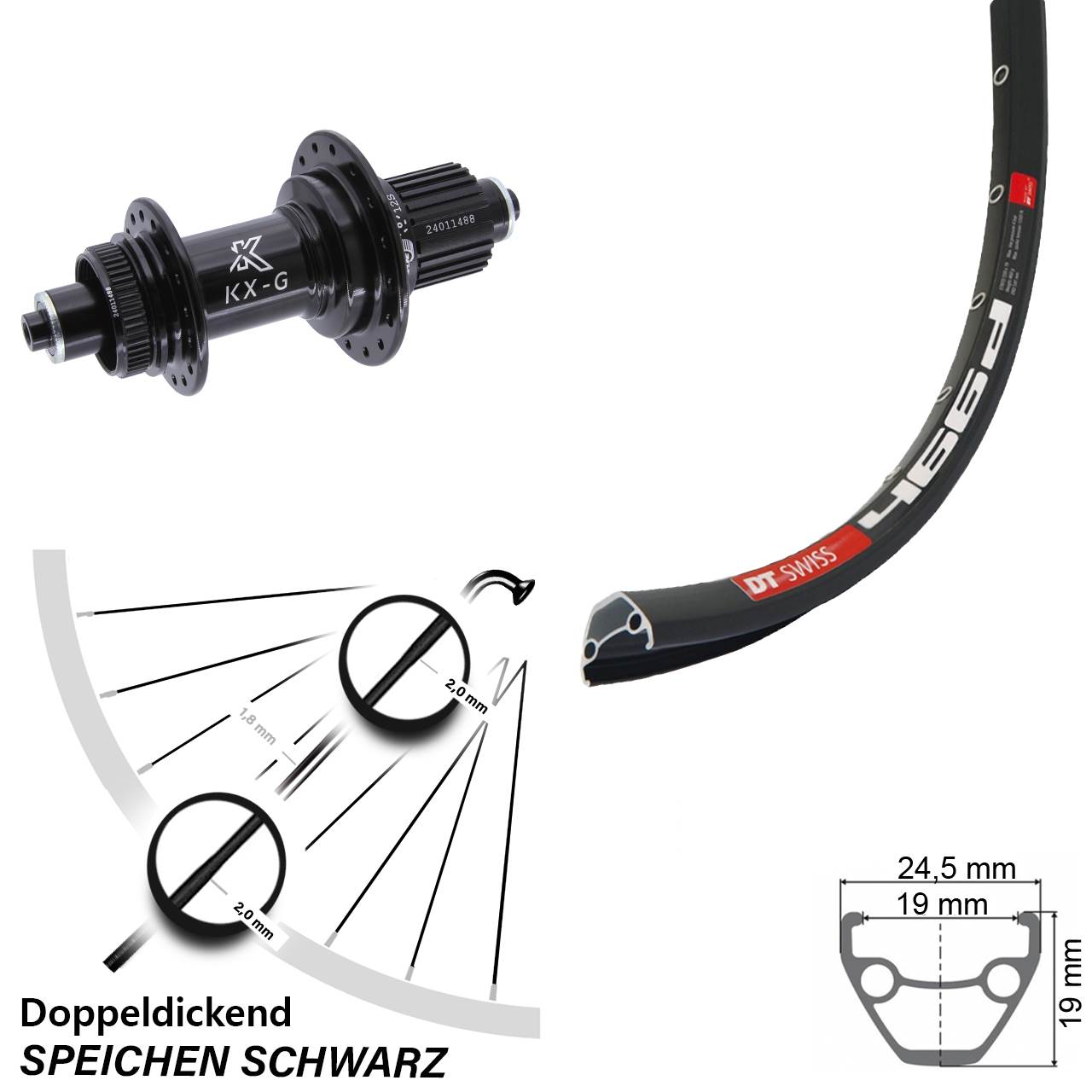 Hinterrad 28 Zoll DT Swiss 466d KX-G Micro Spline