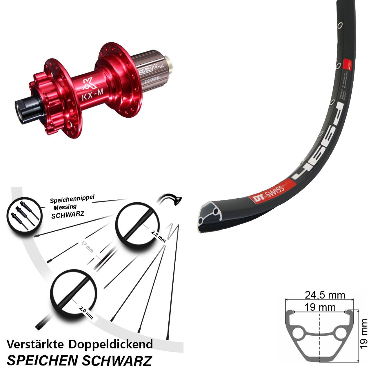 Disc Hinterrad 28-29 Zoll DT Swiss 466 KX-M rot 8-12 fach 12x142