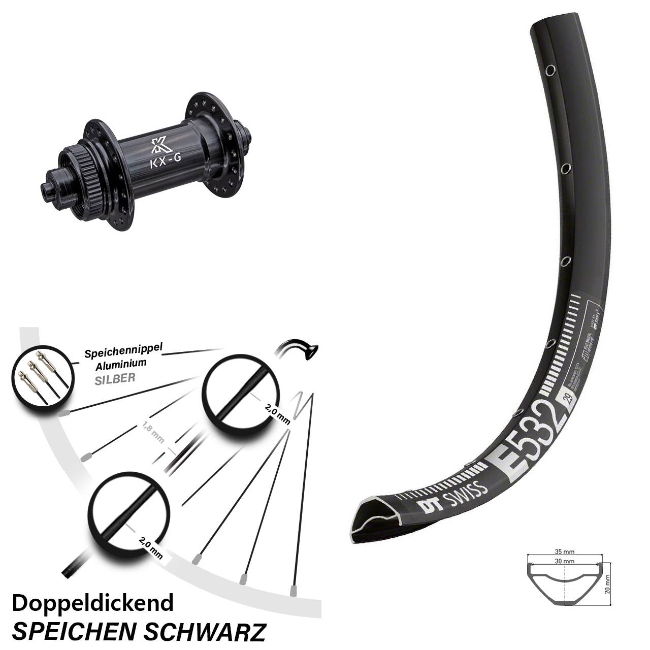 Centerlock Vorderrad 29 Zoll DT Swiss E 532 KX-G für Schnellspanner