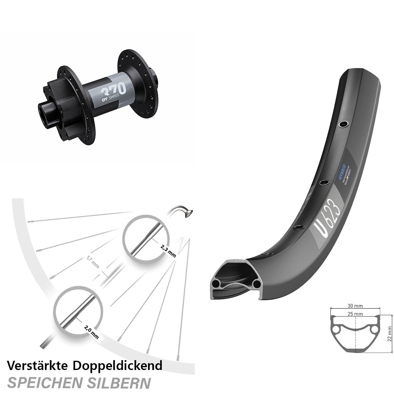 29 Zoll Vorderrad DT Swiss U 623-370 15x100 mm 6-Loch