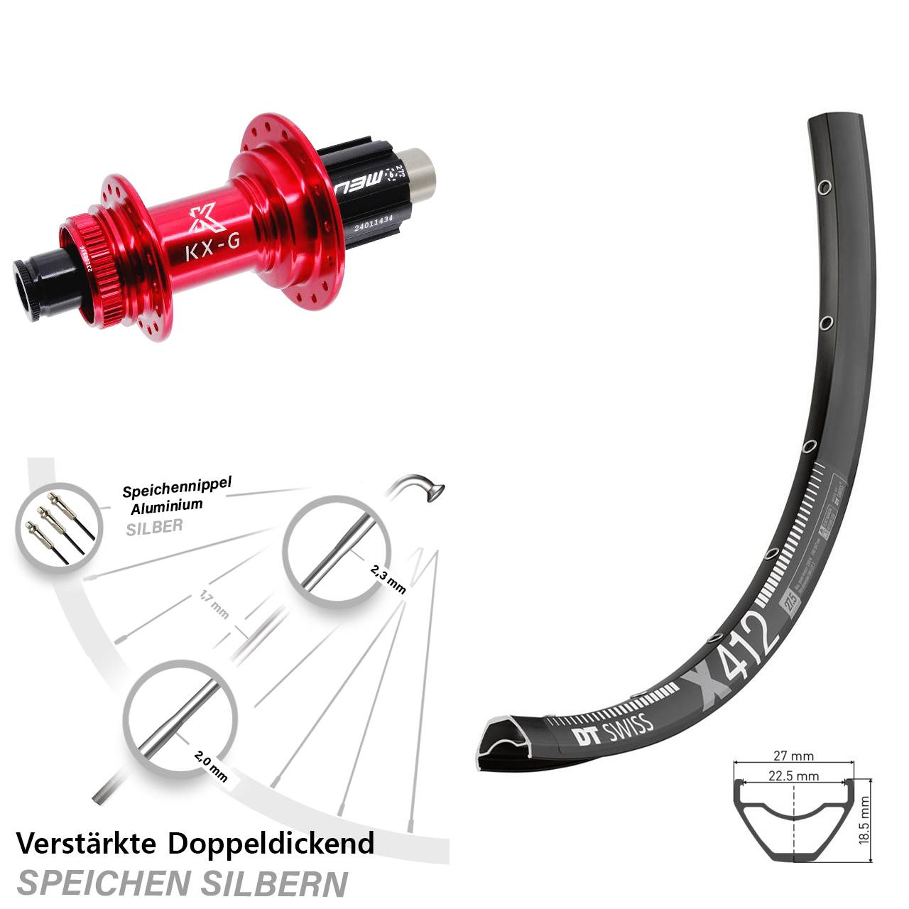 DT Swiss X412 KX-G rot 29 Zoll Disc Hinterrad 12x142 Campagnolo N3W