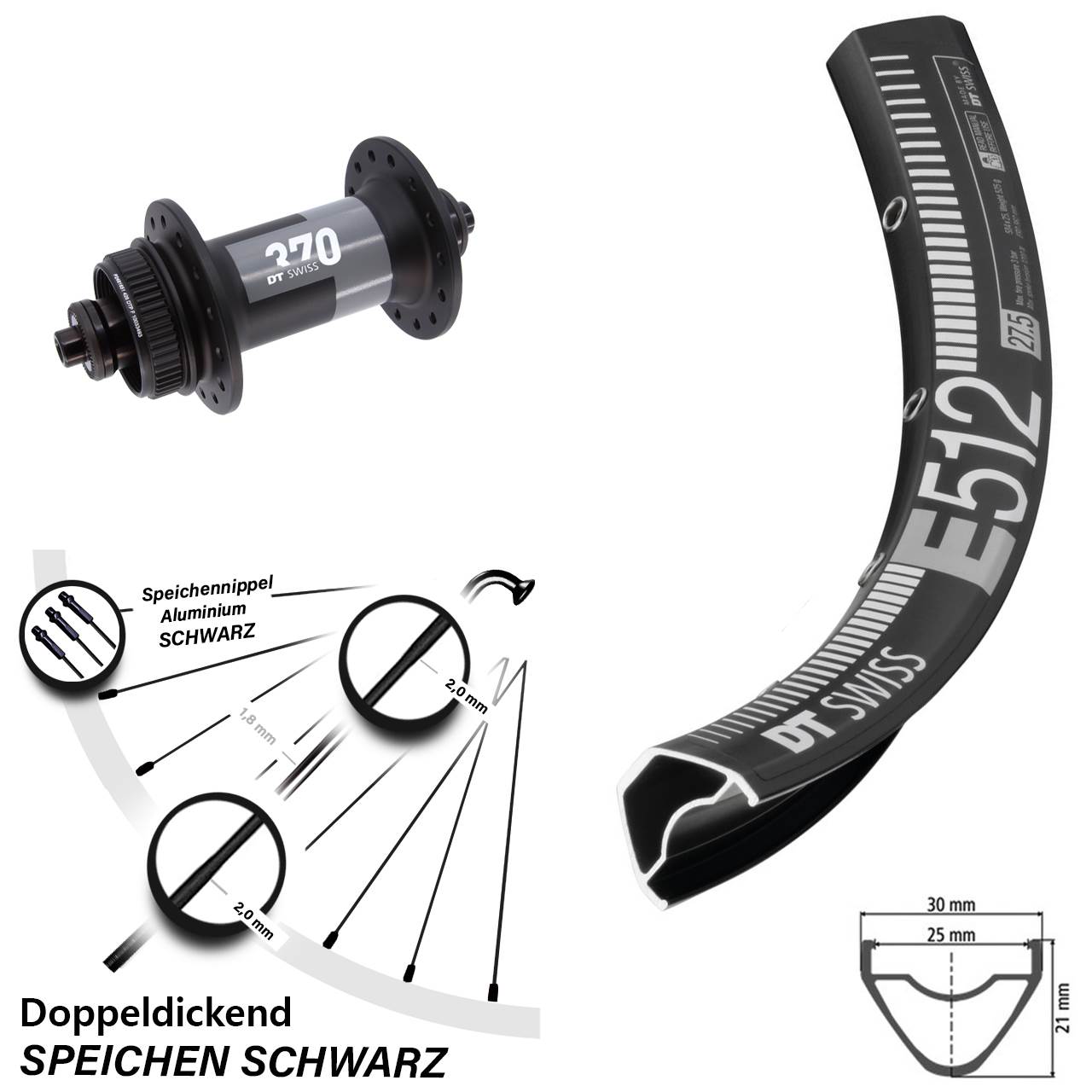 27,5 Zoll DT Swiss E 512-370 Vorderrad Centerlock QR