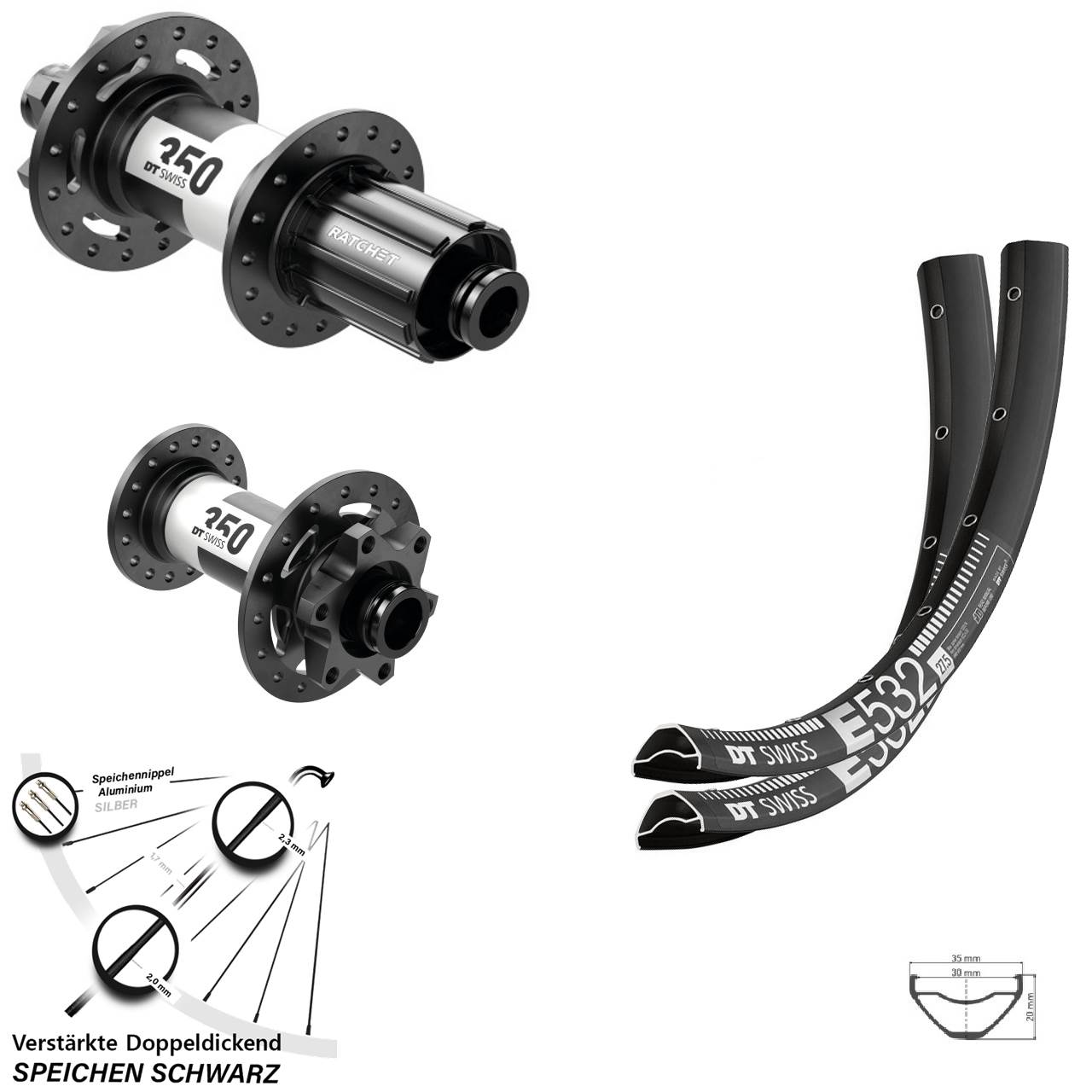 DT Swiss E532-350 29 Zoll 6-Loch Laufradsatz 15x100 12x142 8-11 fach HG