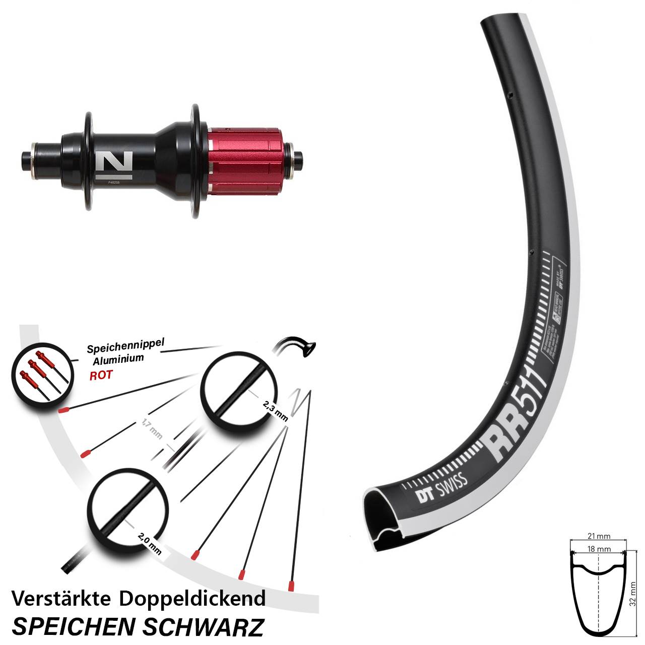 Hinterrad 28 Zoll DT Swiss RR 511 Novatec F482SB 8-12 fach HG QR