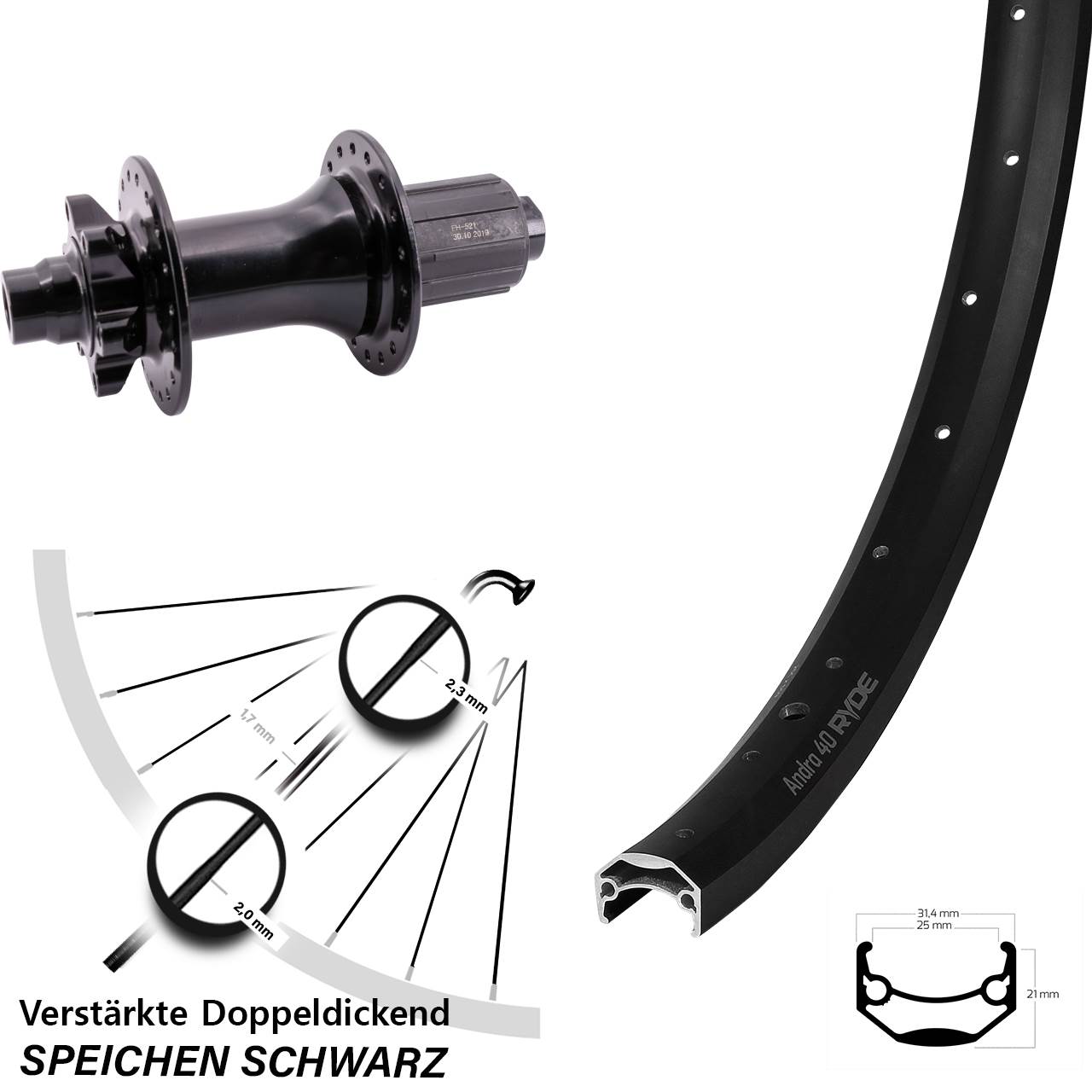 6-Loch Hinterrad 29 Zoll Ryde Andra 40 Formula ECT-148S 8-11 fach HG 12x148
