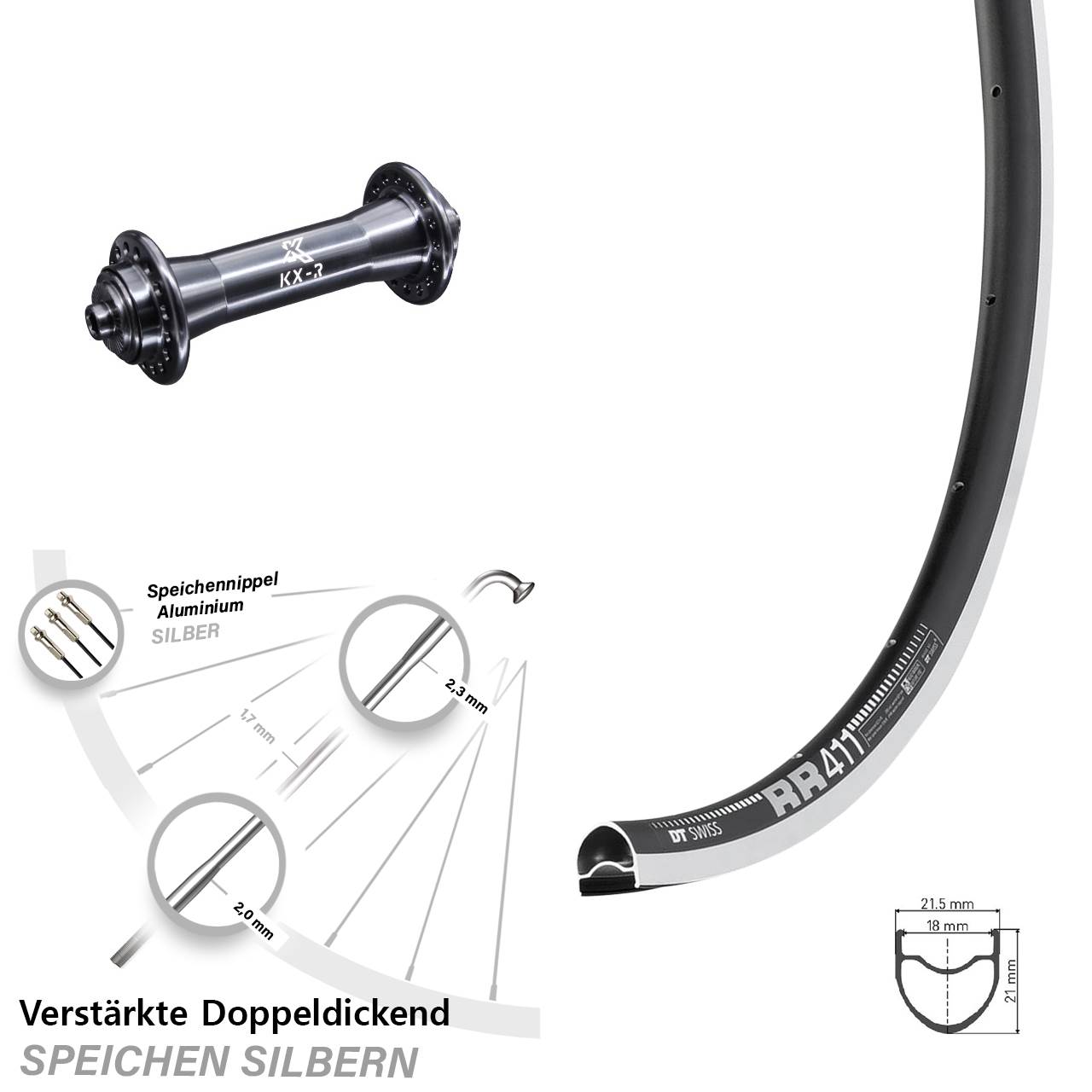 28 Zoll DT Swiss RR 411 KX-R Vorderrad QR