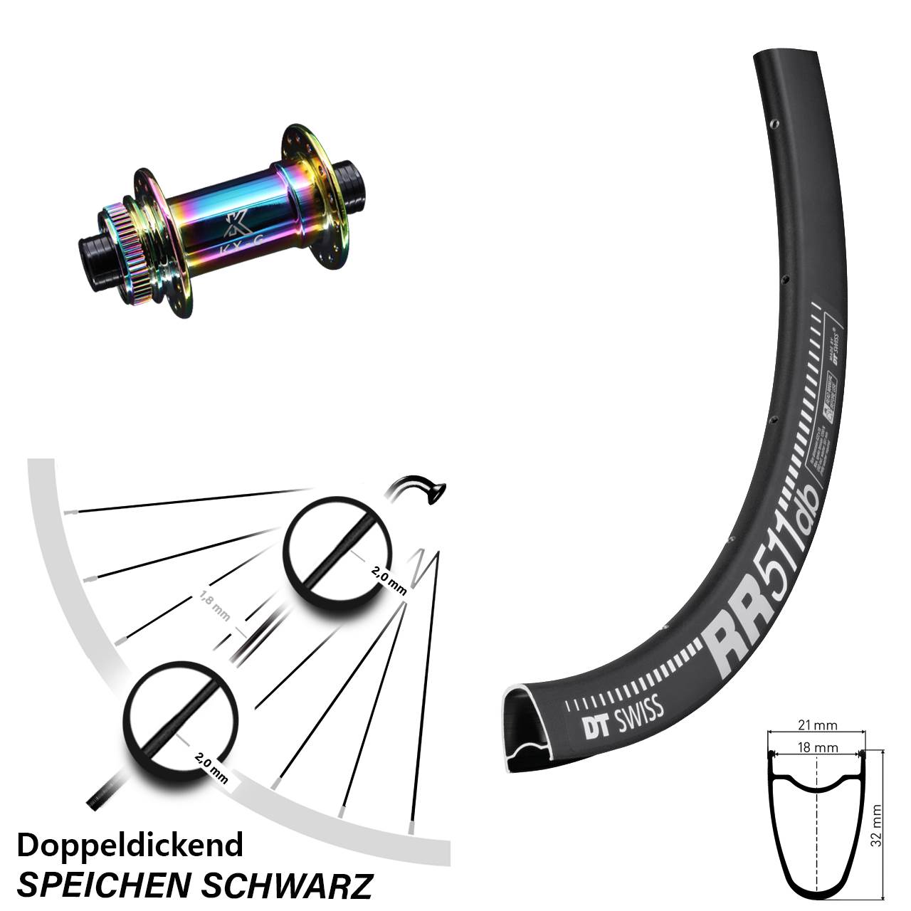 Vorderrad Road Disc KX-G Nabe Oilslick 12x100 mm DT Swiss RR 511 DB 28 Zoll Centerlock
