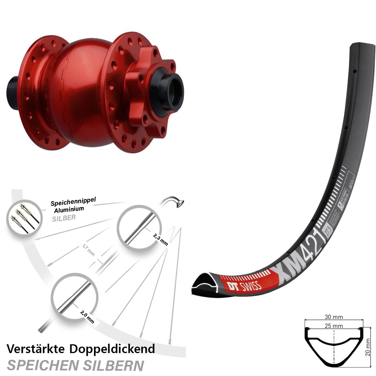 SON 28 rot DT Swiss XM421 29 Zoll 6-Loch Nabendynamo-Vorderrad 15x110 Boost