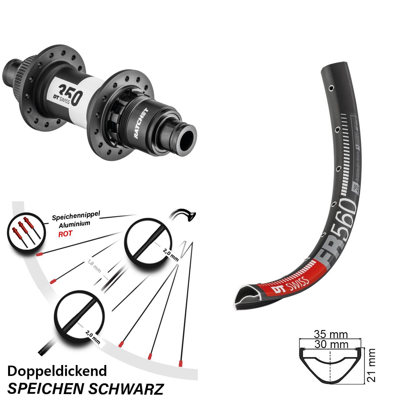 26 Zoll DT Swiss FR560-350 Centerlock Hinterrad 12x142 XD