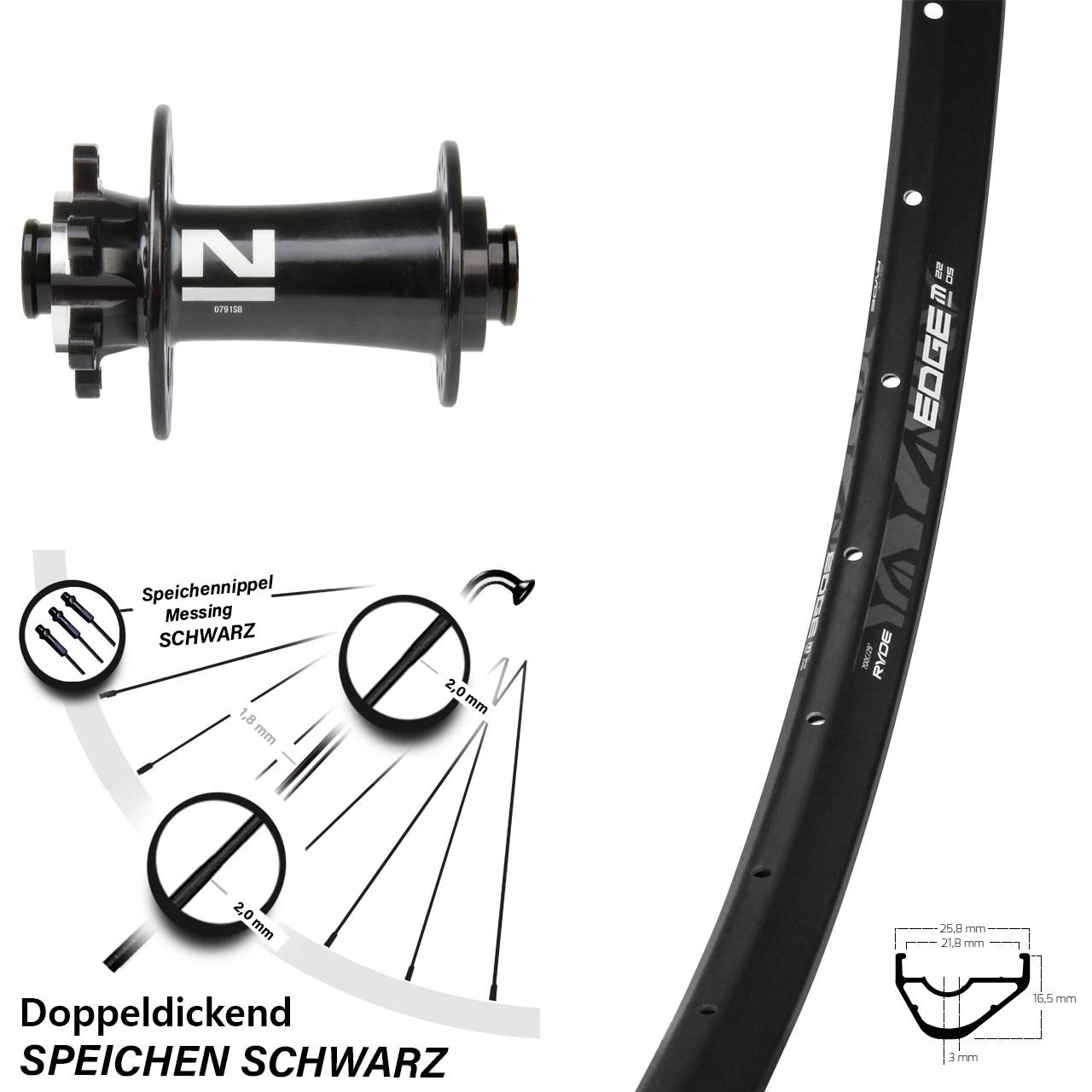 Disc Vorderrad 29 Zoll Ryde Edge M22 OS Novatec D791 15x100