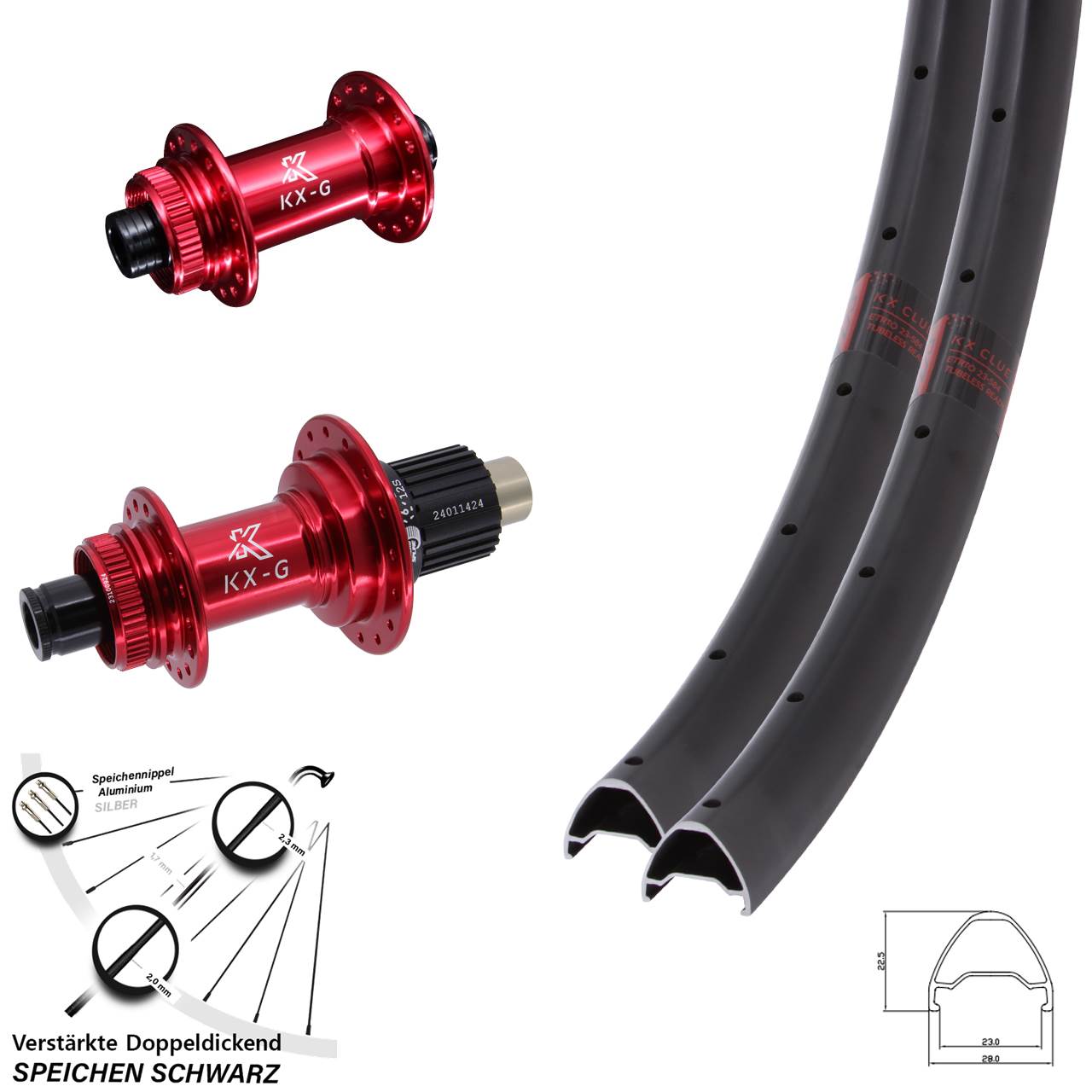 Centerlock Laufradsatz 28-29 Zoll KX-G Clue rot Micro Spline 15x100 12x142