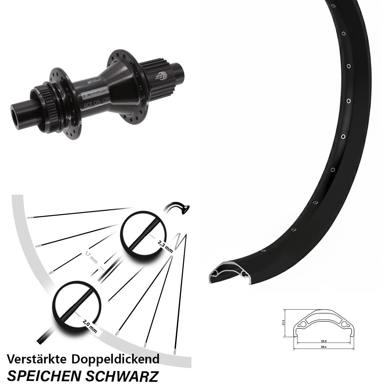 Ryde Disc 35 DT Swiss 370 Hybrid 29 Zoll Centerlock Hinterrad 12x142 Shimano Micro Spline