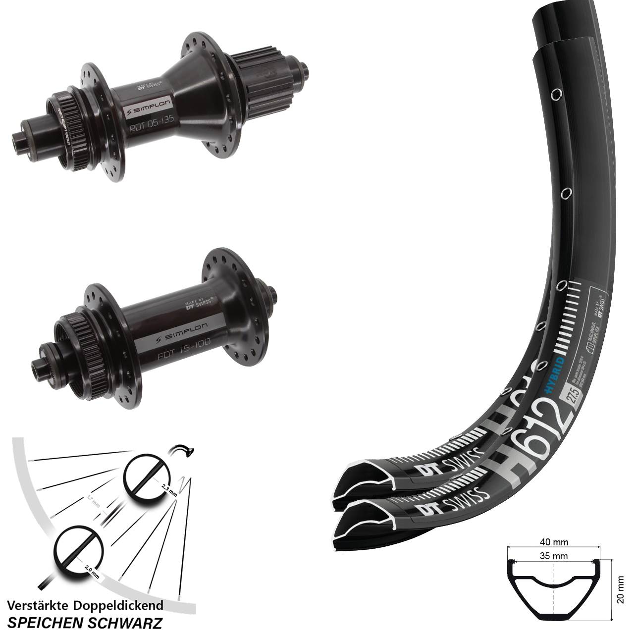 27,5 Zoll DT Swiss H612-370 DT Swiss 370 Hybrid Disc Laufradsatz QR Micro Spline