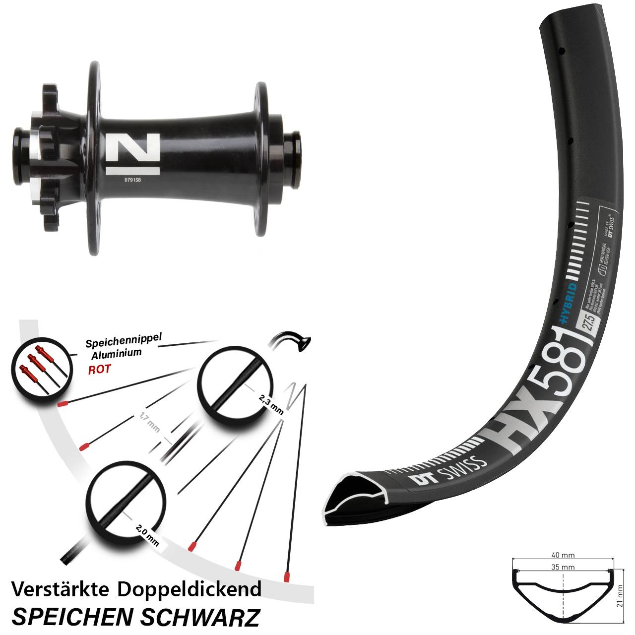 27,5 Zoll DT Swiss HX 581 Novatec D791 Disc Vorderrad 15x100