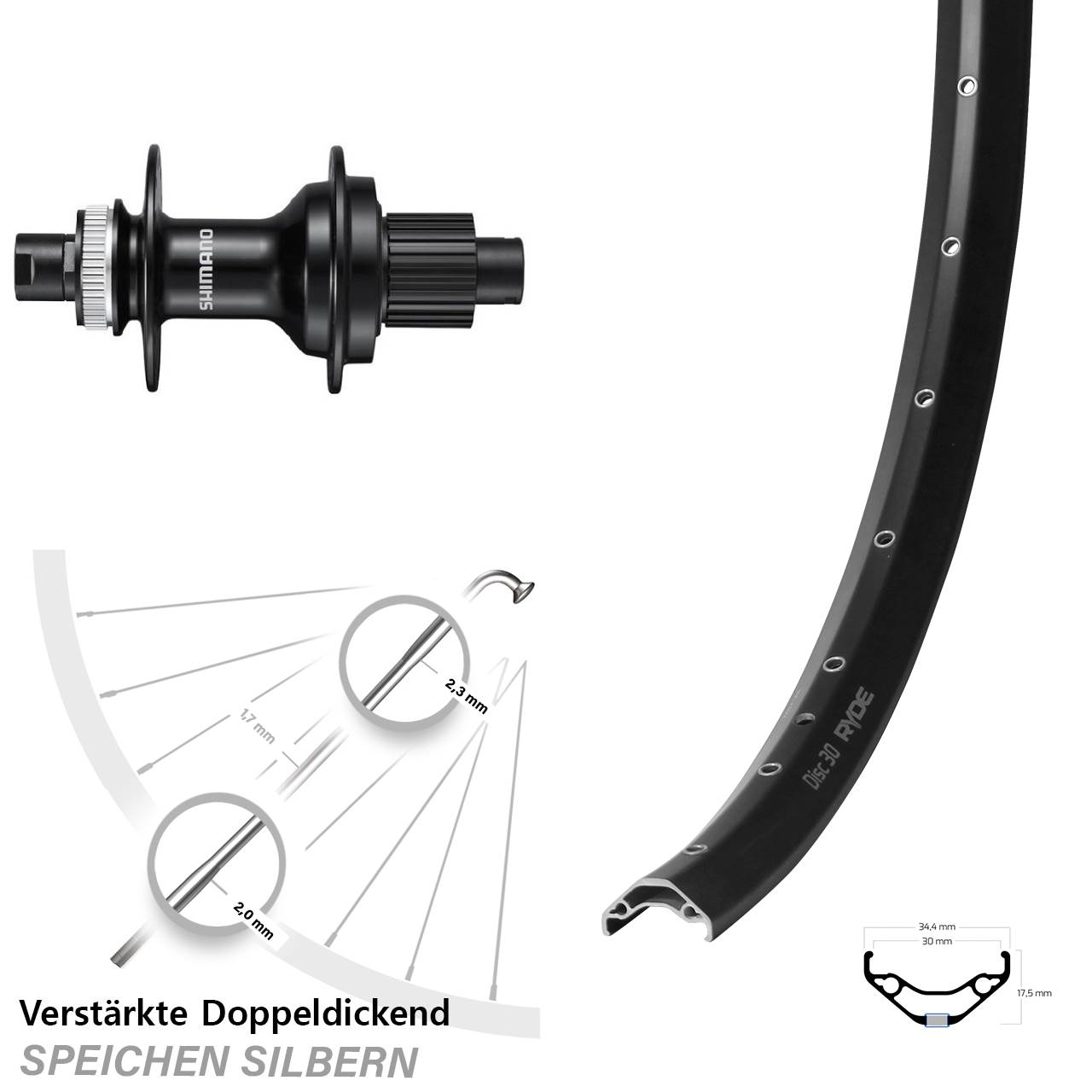 Ryde Disc 30 Shimano FH-MT510 29 Zoll Hinterrad Centerlock 12x142 Micro Spline