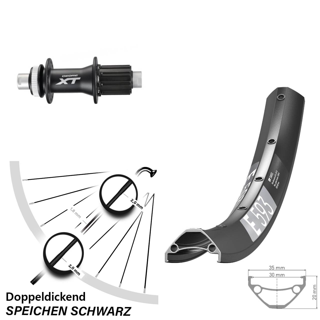 Disc Laufrad 12x142 29 Zoll DT Swiss E593 Shimano FH-M788 8-11 fach HG