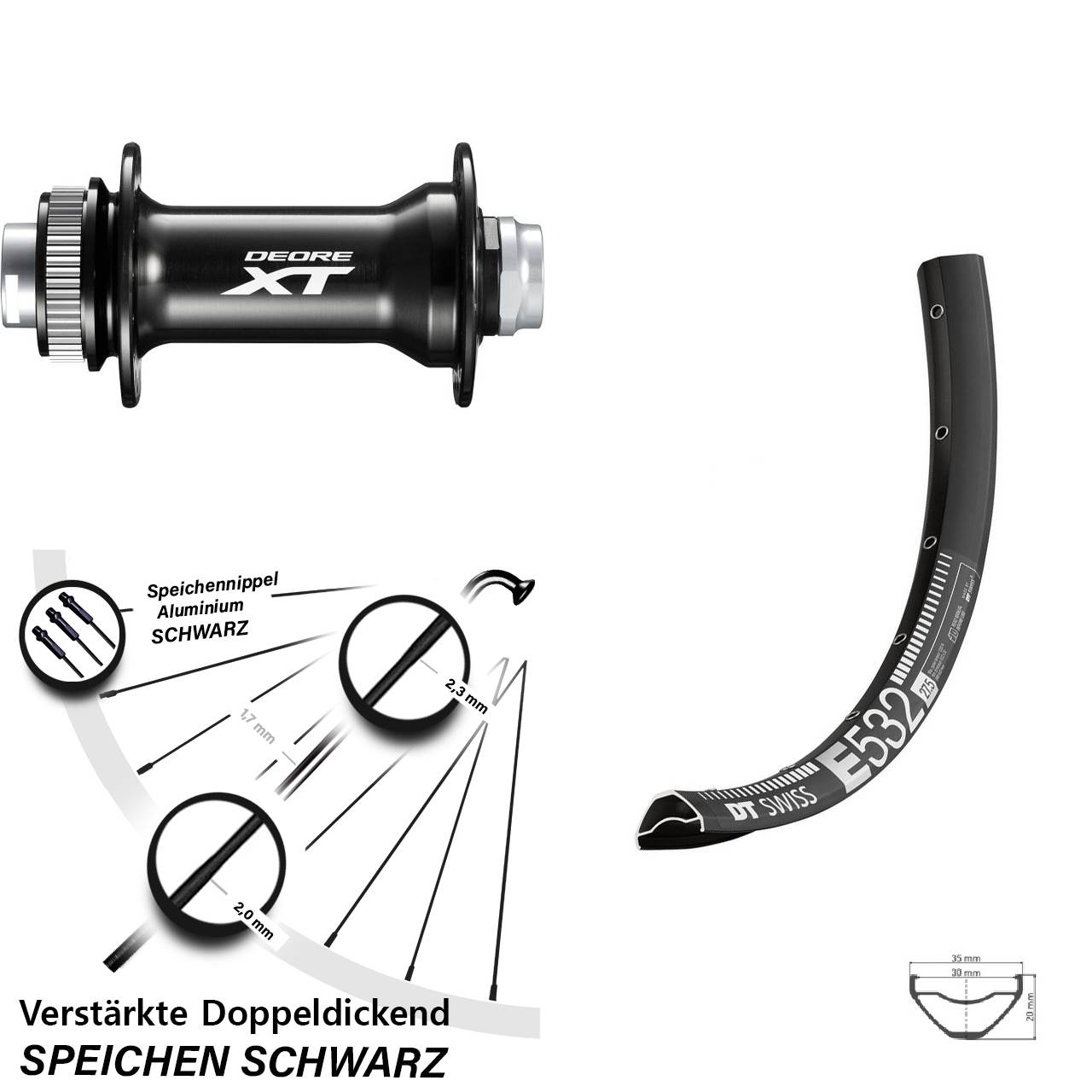 DT Swiss E532 Shimano Deore XT 27,5 Zoll Vorderrad Centerlock 15x110 Boost