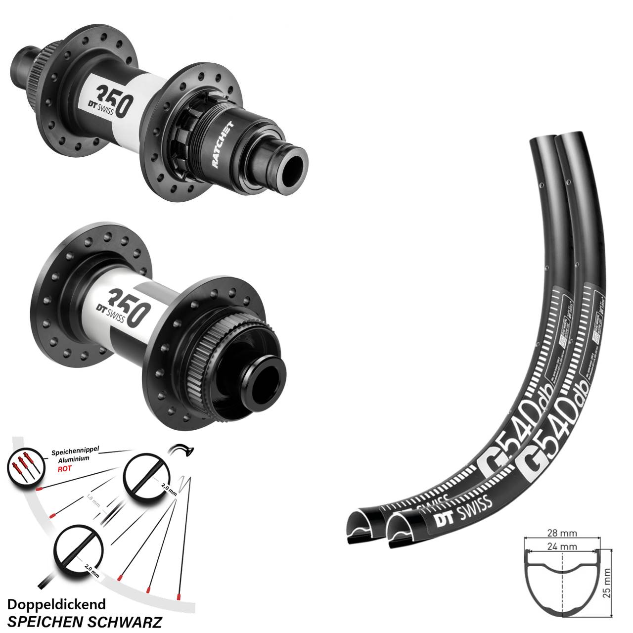 DT Swiss G540 350 Road 28-29 Zoll Laufradsatz Centerlock 12x100/142 XDR 11-12 fach