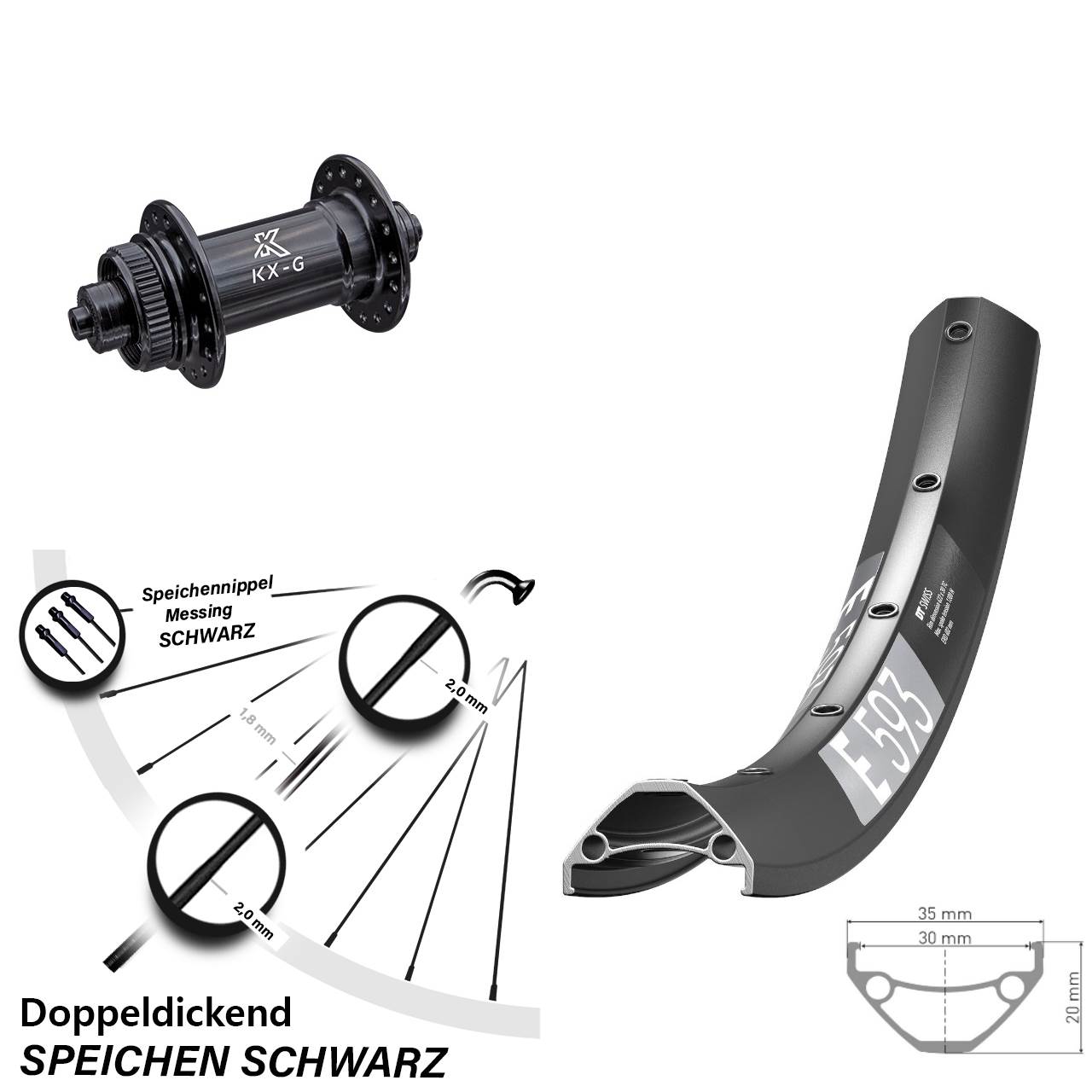 Centerlock Vorderrad für Schnellspanner 29 Zoll DT Swiss E 593 KX-G