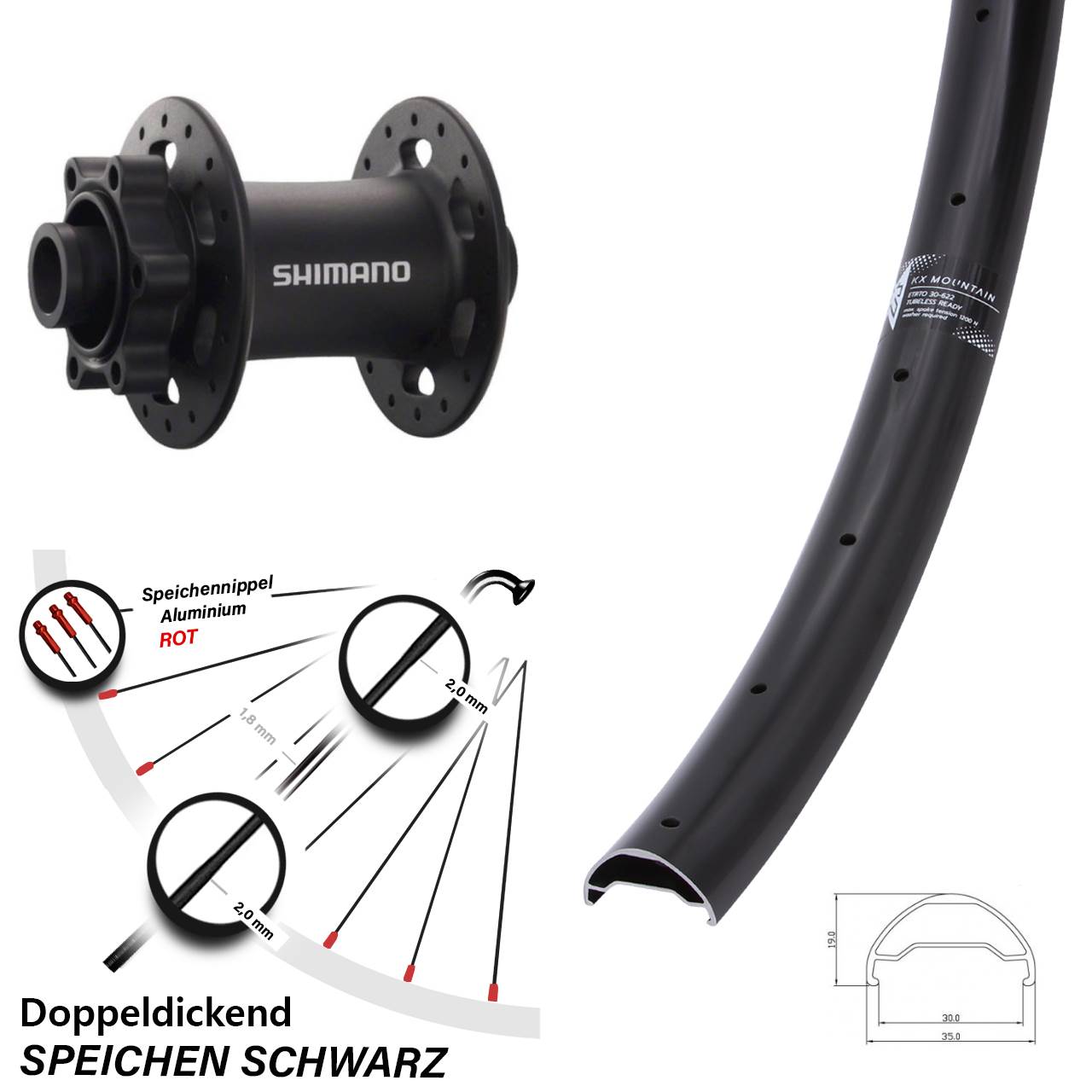 Disc Vorderrad 29 Zoll KX Mountain Shimano Deore XT 15x100