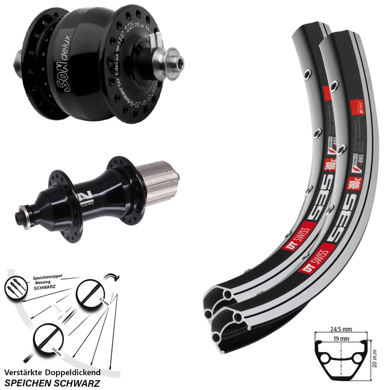 Laufradsatz 26 Zoll DT Swiss 535 Novatec F162 Heavy Duty SONdelux 8-12 fach QR