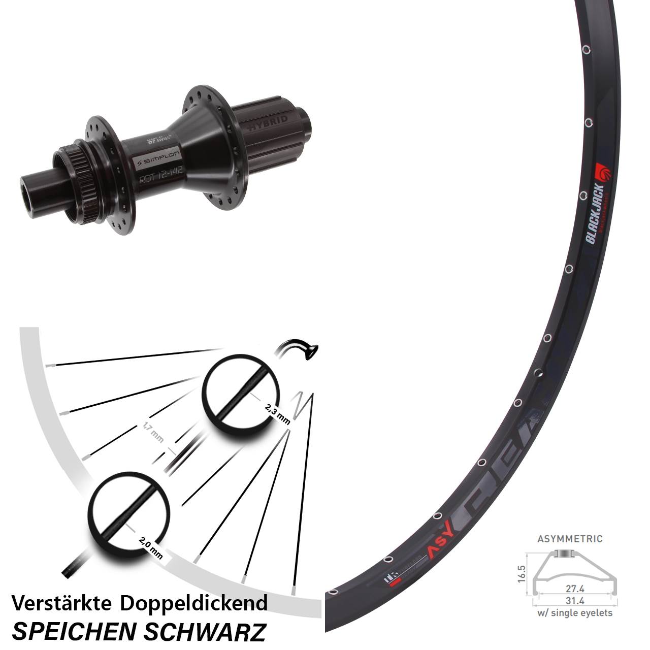 Disc Laufrad 27,5 Zoll Rodi Ready 27 DT Swiss 370 Hybrid 8-11 fach HG 12x142