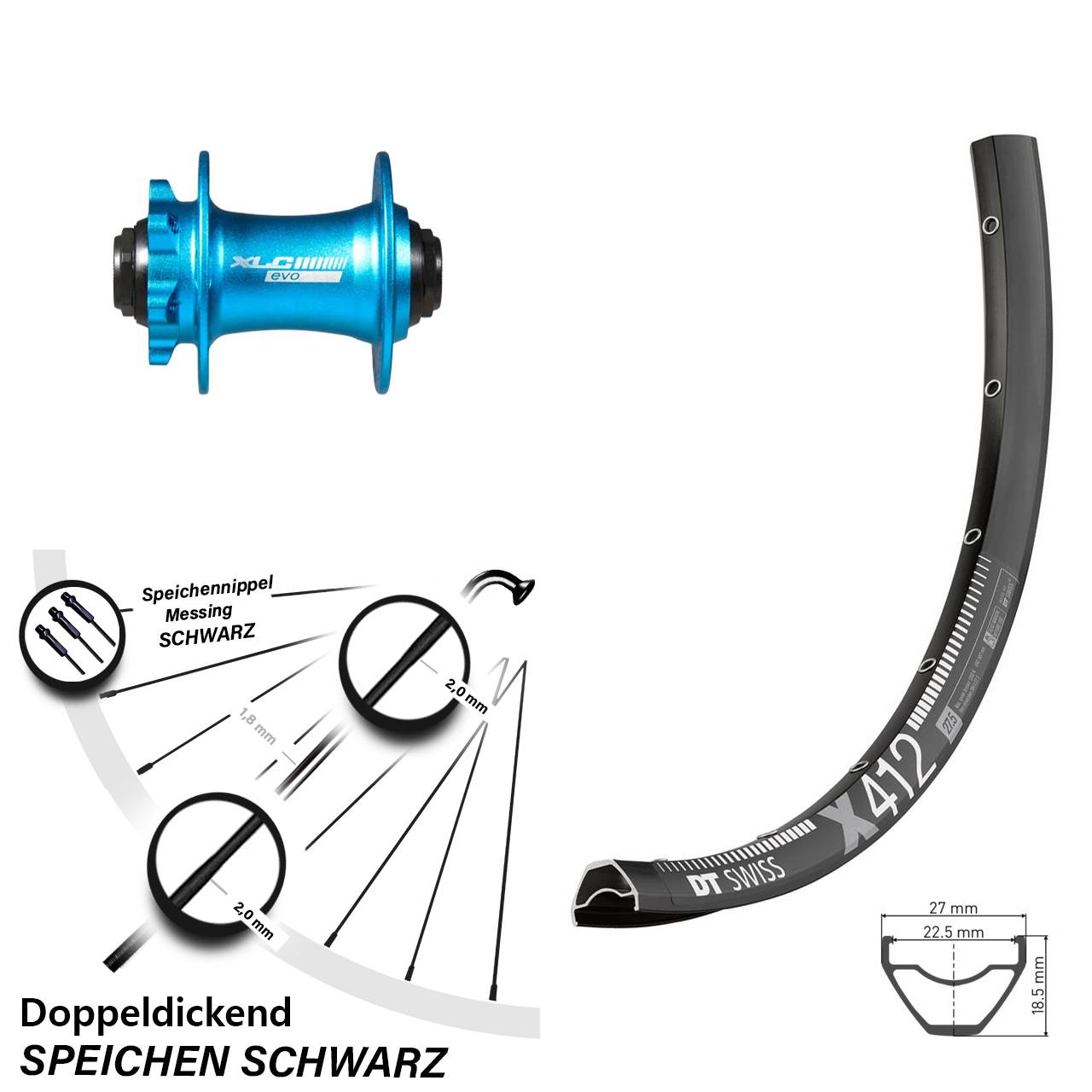 Vorderrad 6-Loch 29 Zoll DT Swiss X412 XLC blau 15x100