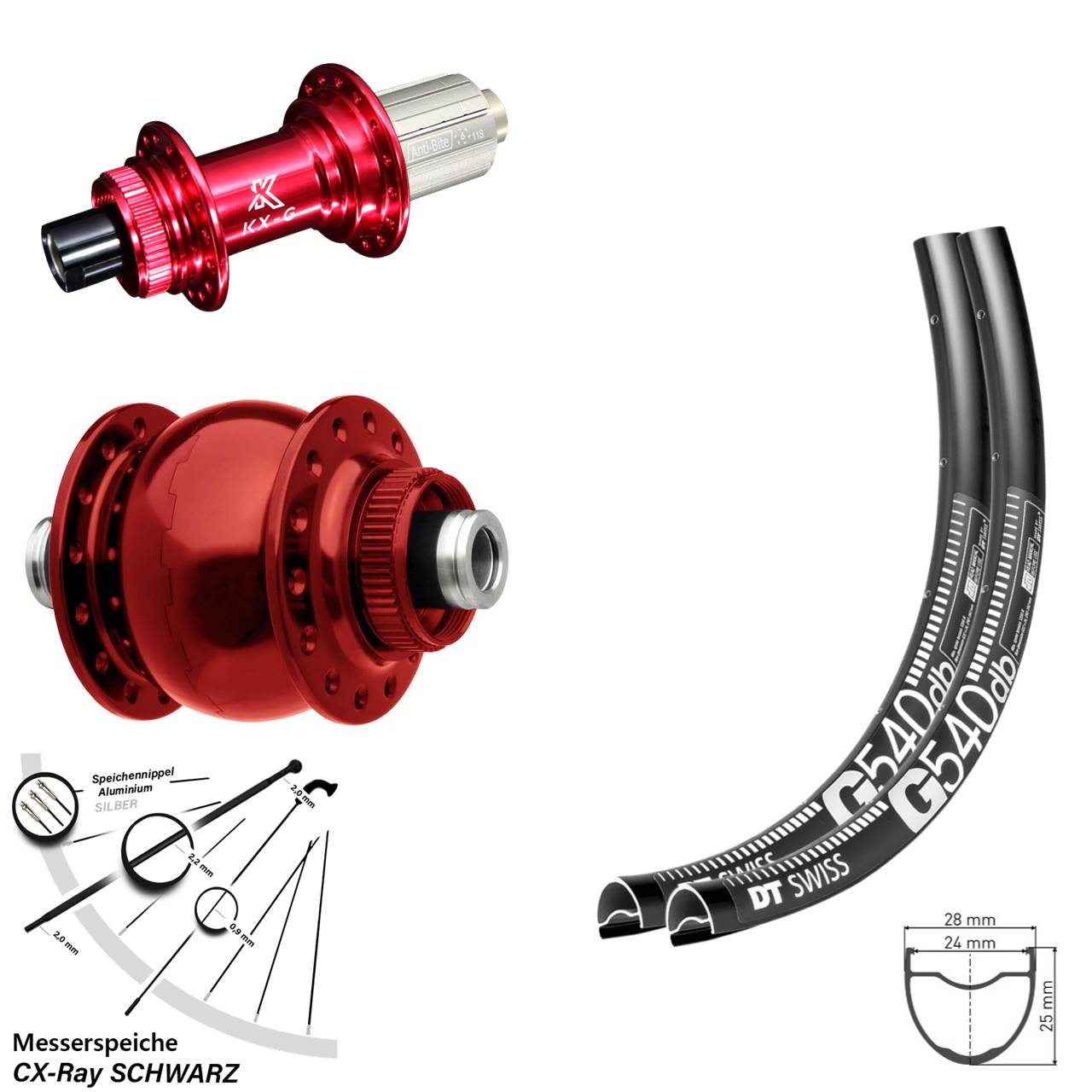 28-29 Zoll DT Swiss G 540 KX-G rot SON 28 Disc Laufradsatz 12x100/142 8-12 fach HG CX-Ray