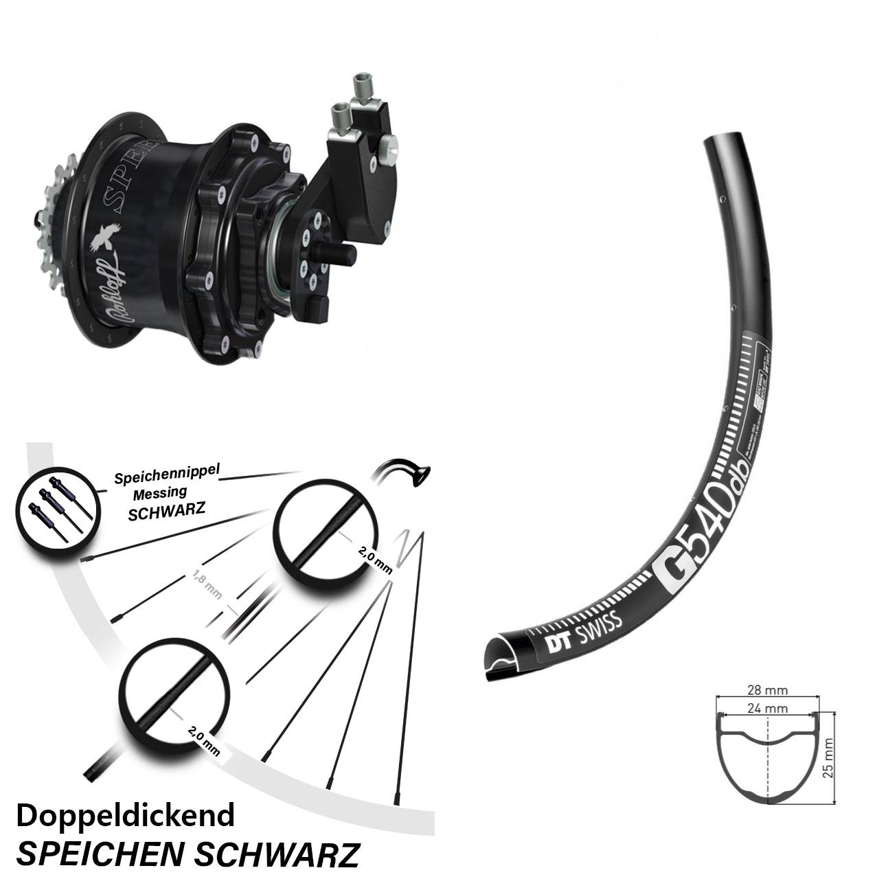 28 Zoll DT Swiss G 540 Rohloff 500/14 TS DB OEM Tandem