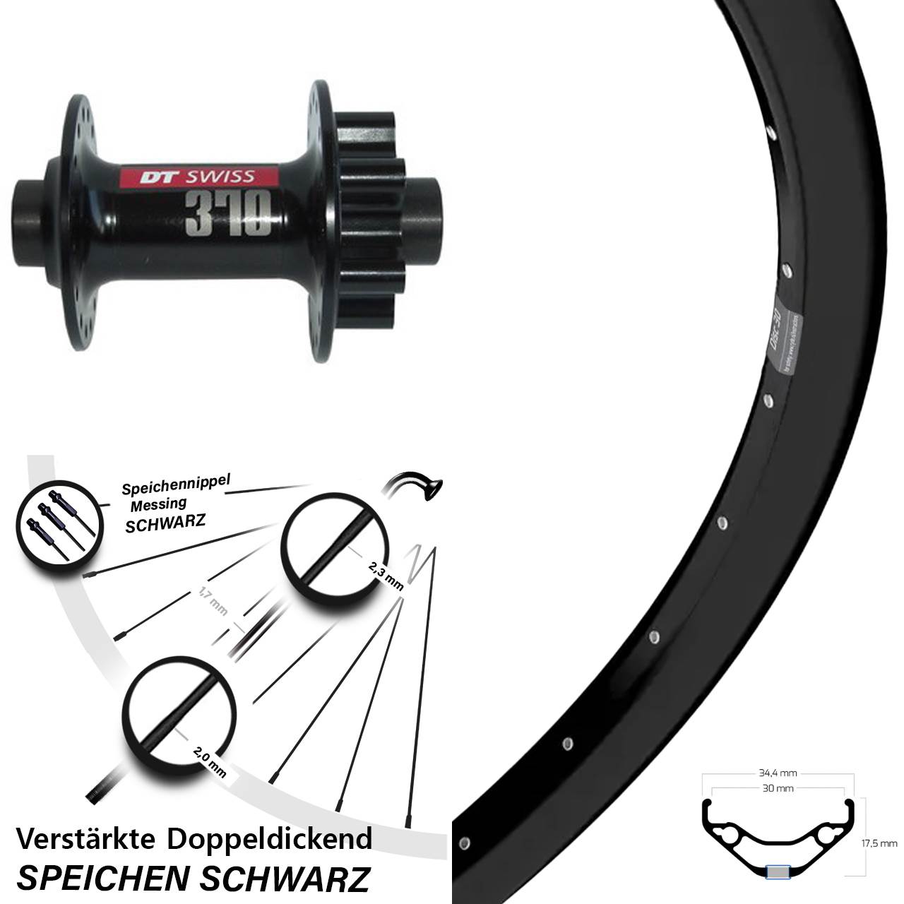 29 Zoll Ryde Disc 30 DT Swiss 370 Vorderrad 6-Loch 15x100