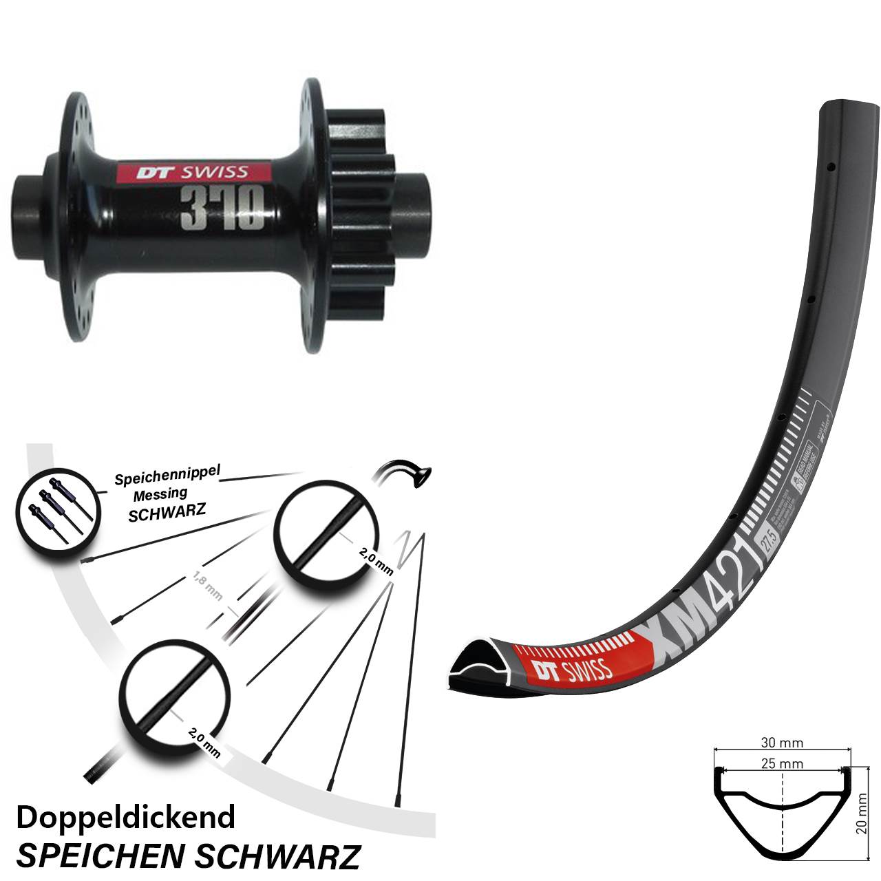 DT Swiss XM 421 Vorderrad 29 Zoll 370 Disc 6-Loch für Steckachse 15x100 mm