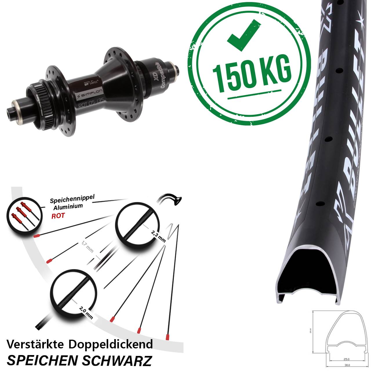 Centerlock Hinterrad für Schnellspanner 28-29 Zoll KX Bullet OS DT Swiss 370 XD