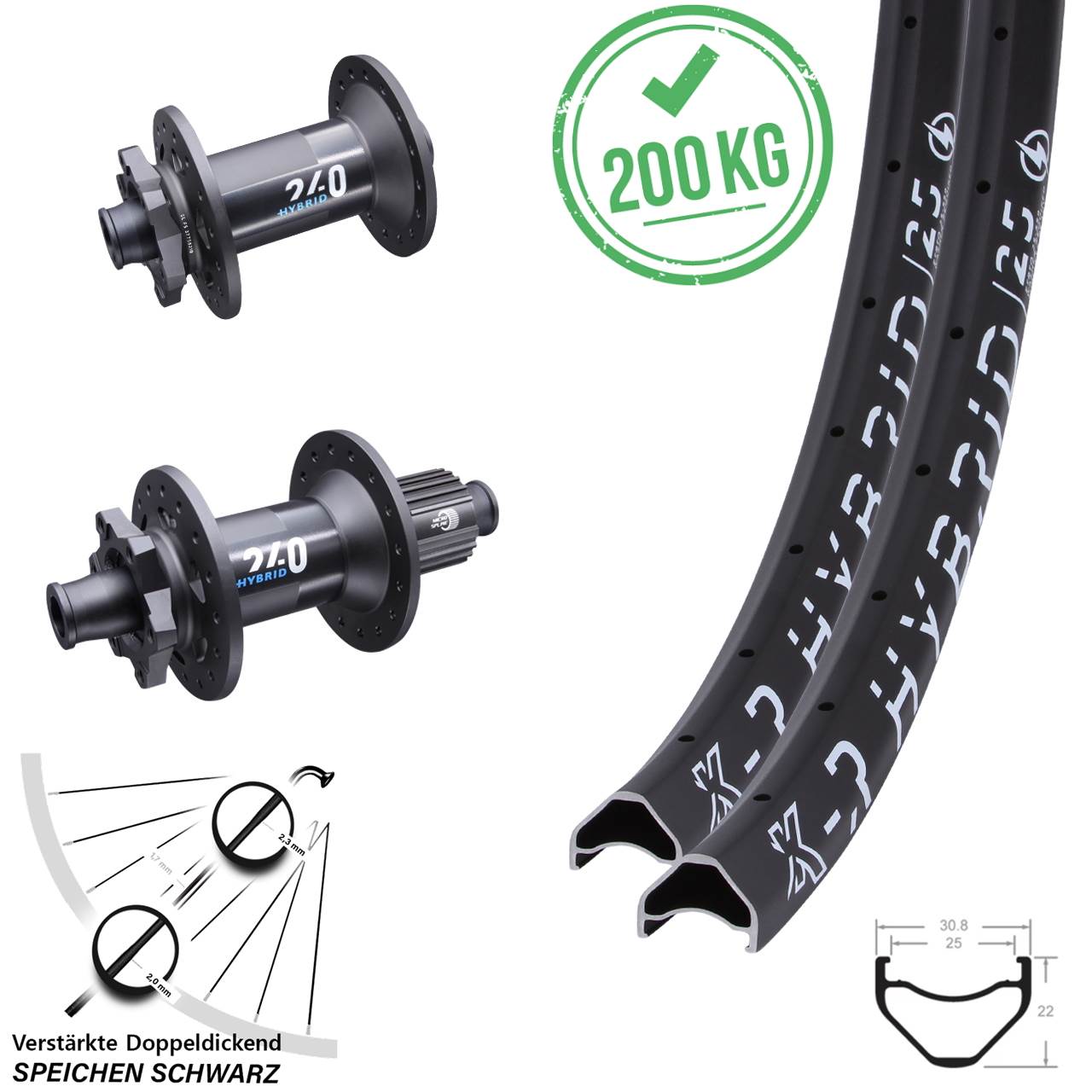 KX-R Hybrid 25 DT Swiss 240 26 Zoll Disc Laufrad-Satz 15x110 12x148 Micro Spline