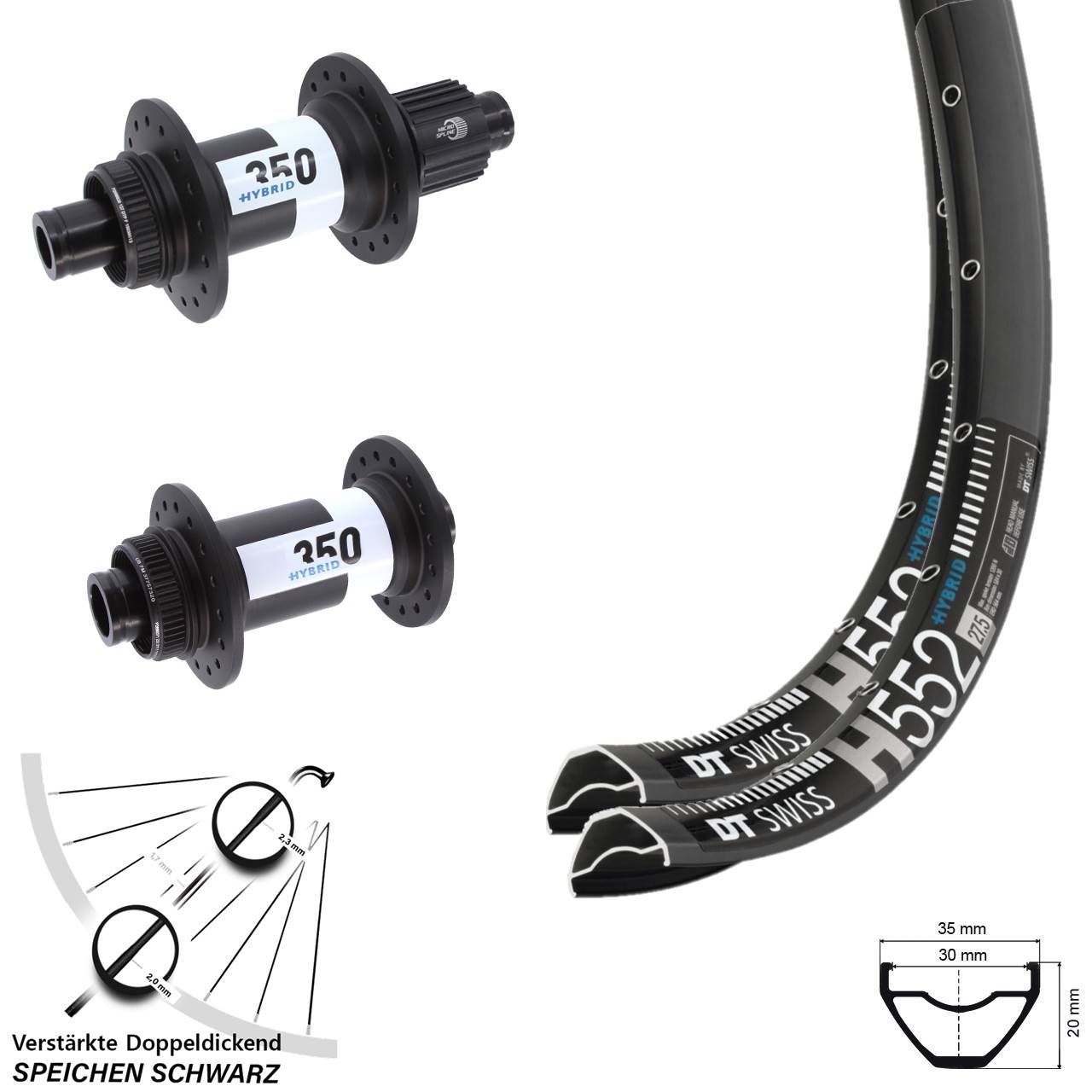 Laufradsatz Centerlock 29 Zoll DT Swiss H 552 Hybrid 350 Micro Spline 15x110 12x148