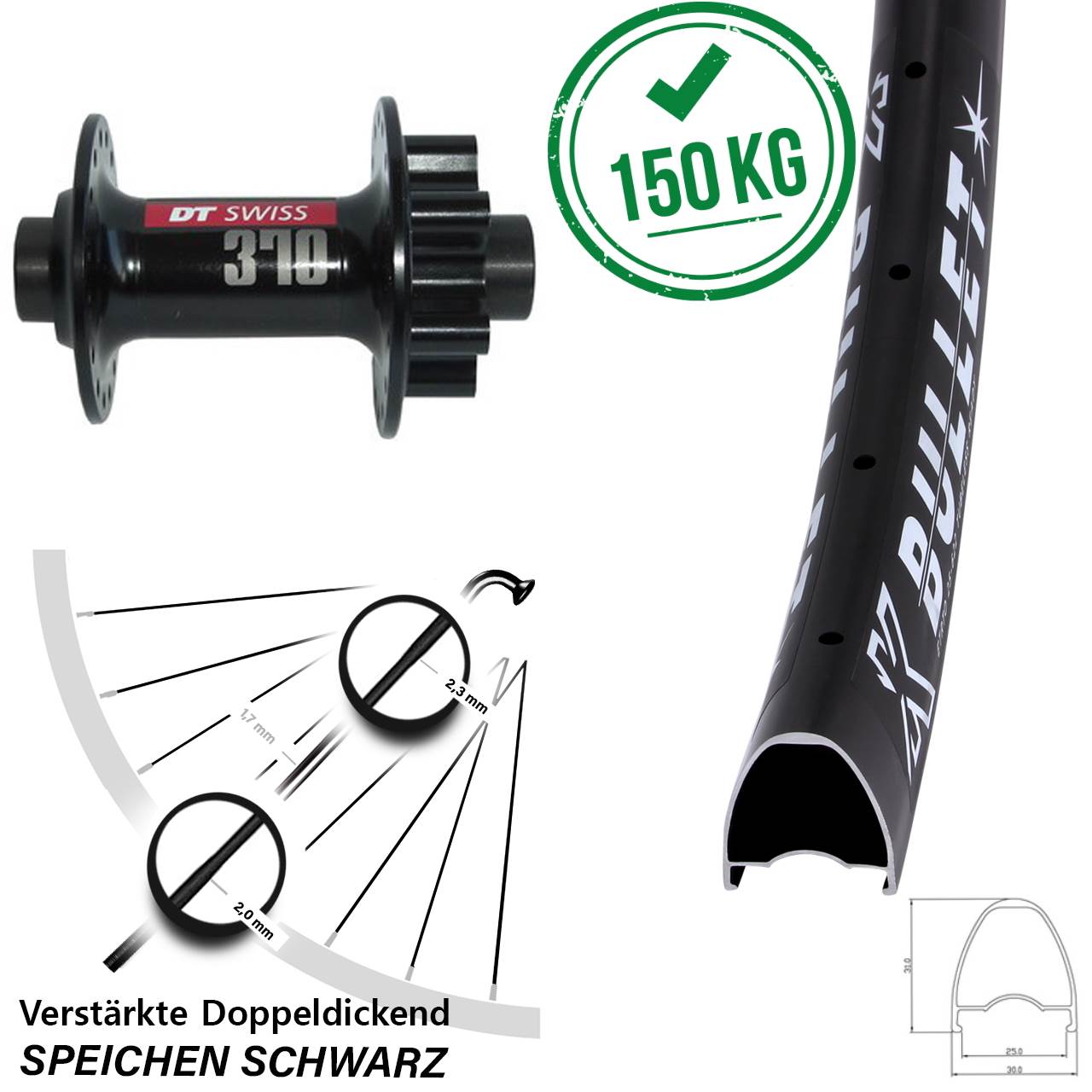 KX Bullet DT Swiss 370 28 Zoll Disc Vorderrad 12x100