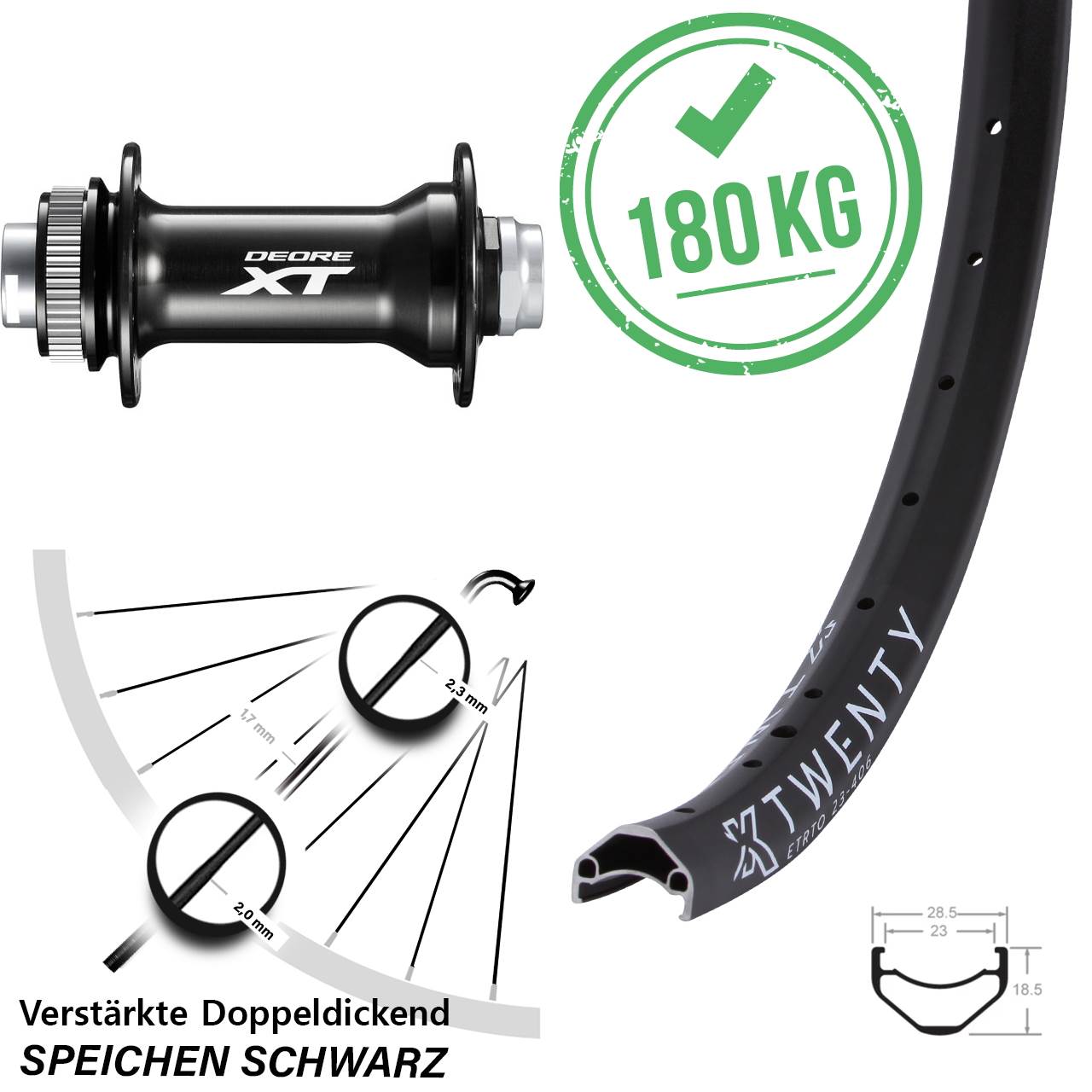 20 Zoll KX Twenty Shimano HB-M8010-B Vorderrad Centerlock 15x110 Boost