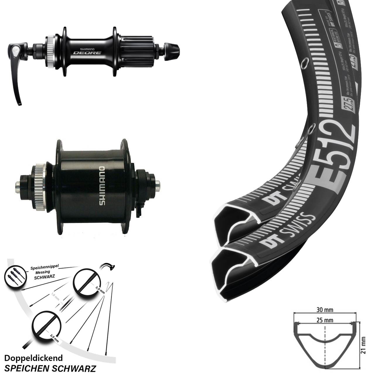 DT Swiss E 512 Shimano DH-UR700 Deore FH-M6000 29 Zoll Laufradsatz QR 8-11 fach HG