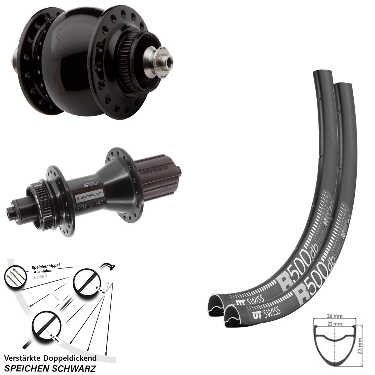 DT Swiss R500 370 Hybrid SON 28 29 Zoll Disc Laufradsatz für Schnellspanner 8-11 fach HG