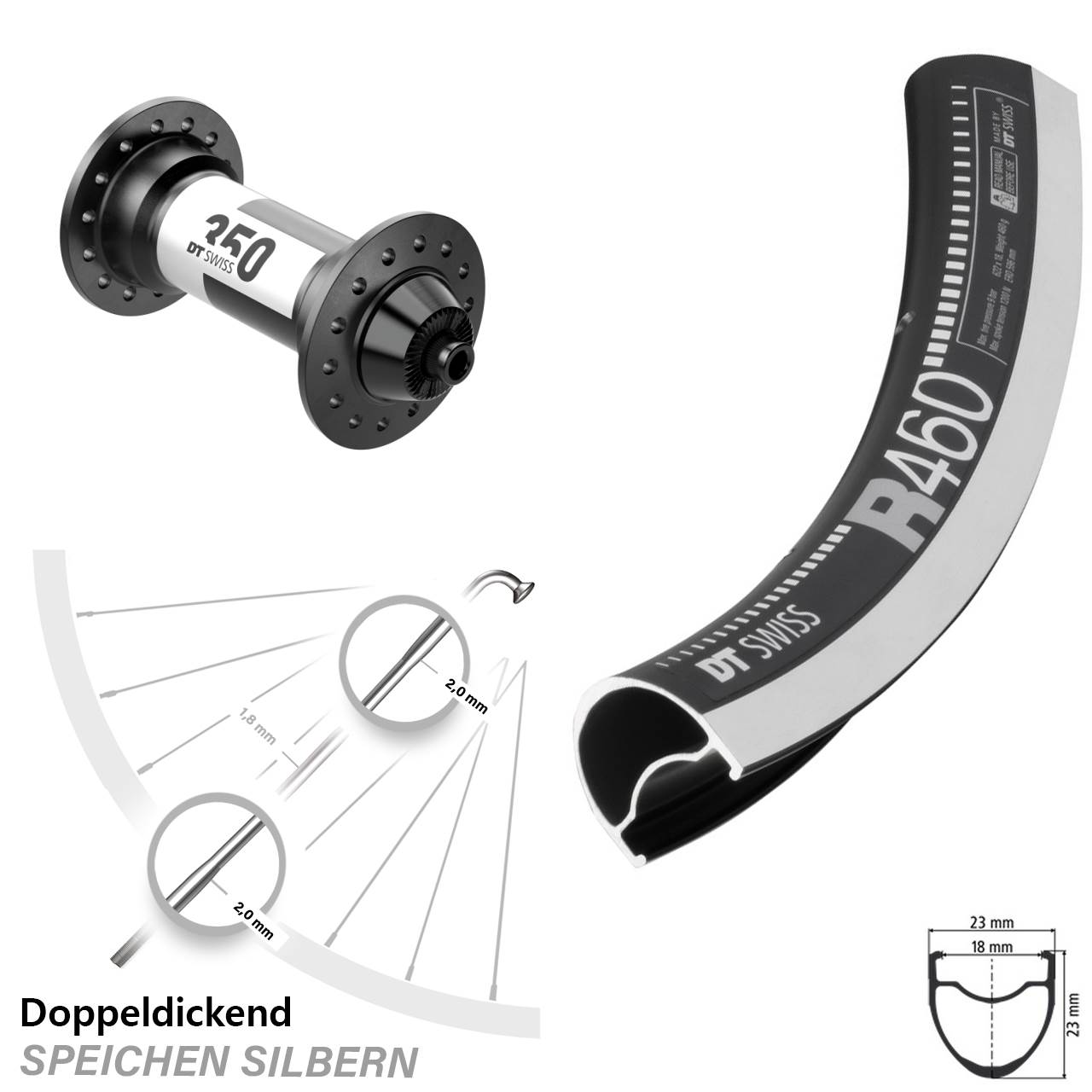 Vorderrad Rennrad 28 Zoll Felgenbremse R 460 DT Swiss 350