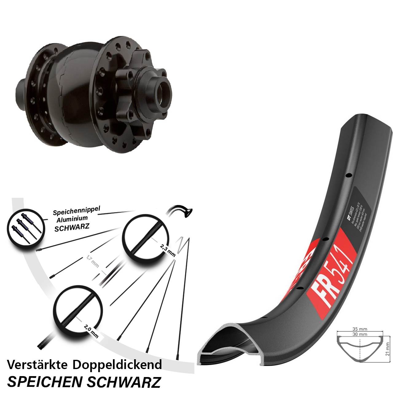 6-Loch Dynamo-Vorderrad 27,5 Zoll DT Swiss FR 541 SON 28 15x100