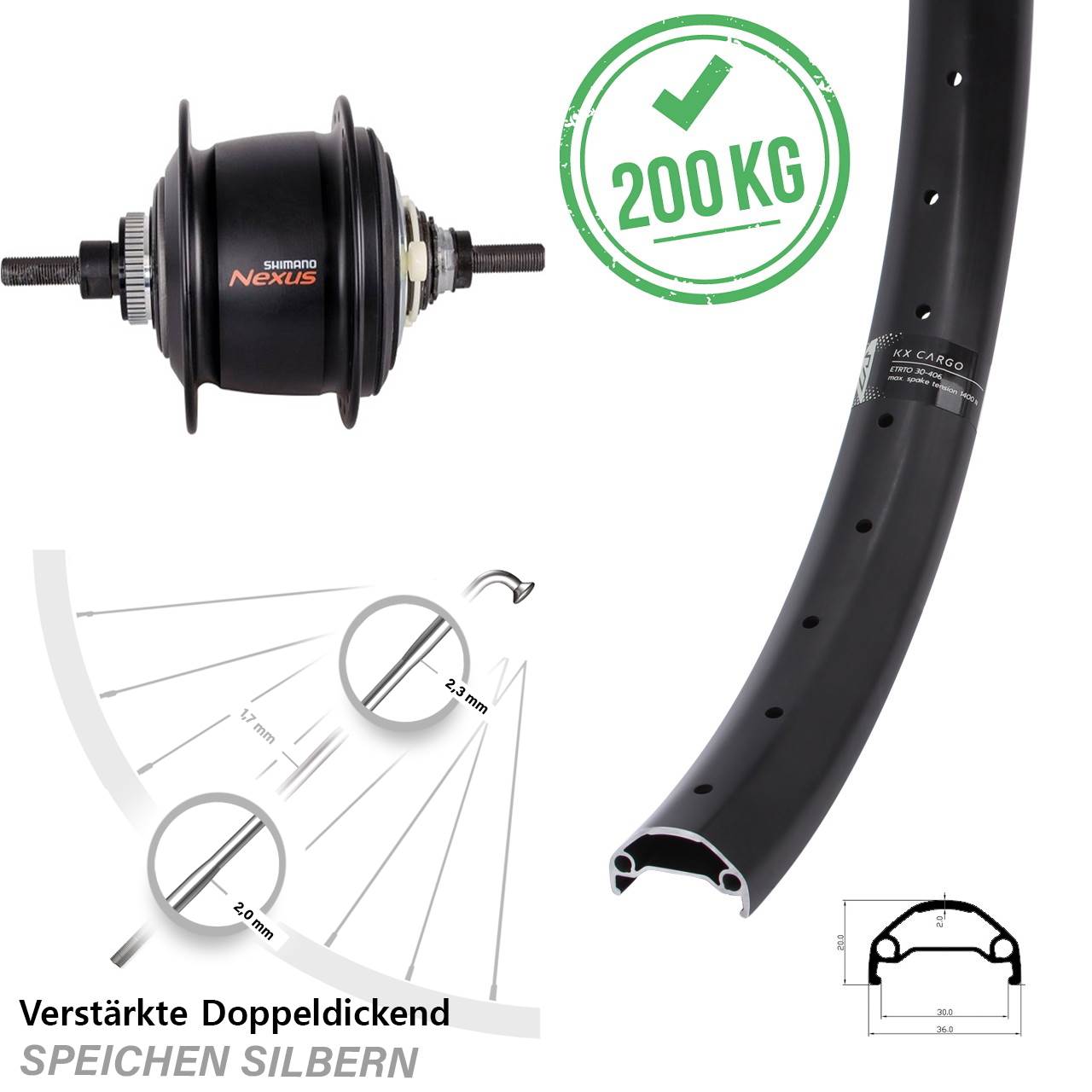 Hinterrad 26 Zoll KX Cargo Shimano Nexus 8 Gang Centerlock