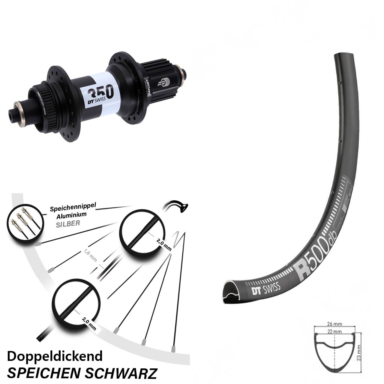 Hinterrad 28 Zoll DT Swiss R 500-350 Centerlock Micro Spline QR