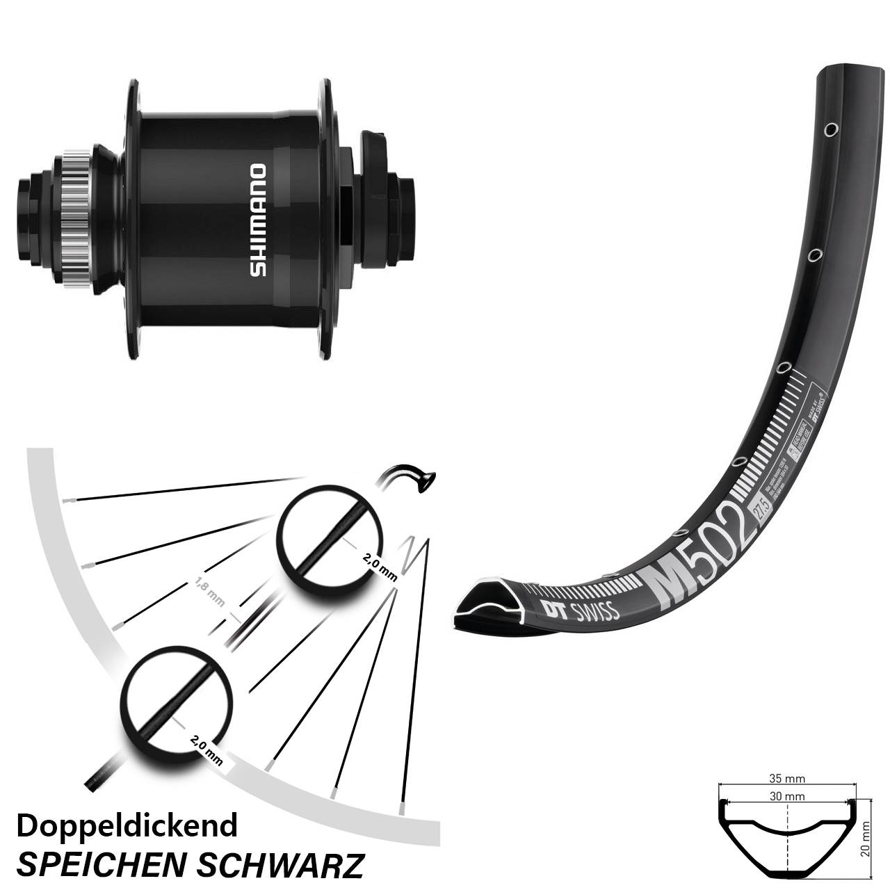 DT Swiss M 502 Shimano DH-UR708-3D 29 Zoll Centerlock Dynamovorderrad 15x100