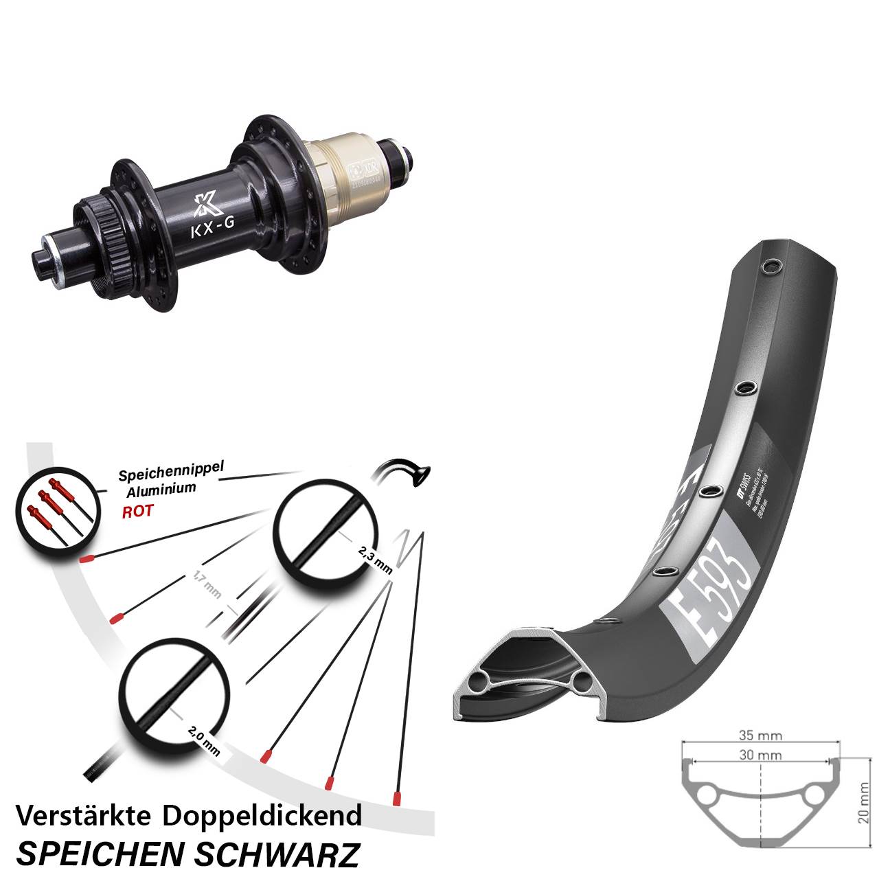 Disc Laufrad 29 Zoll DT Swiss E 593 KX-G XDR 11-12 fach für Schnellspanner