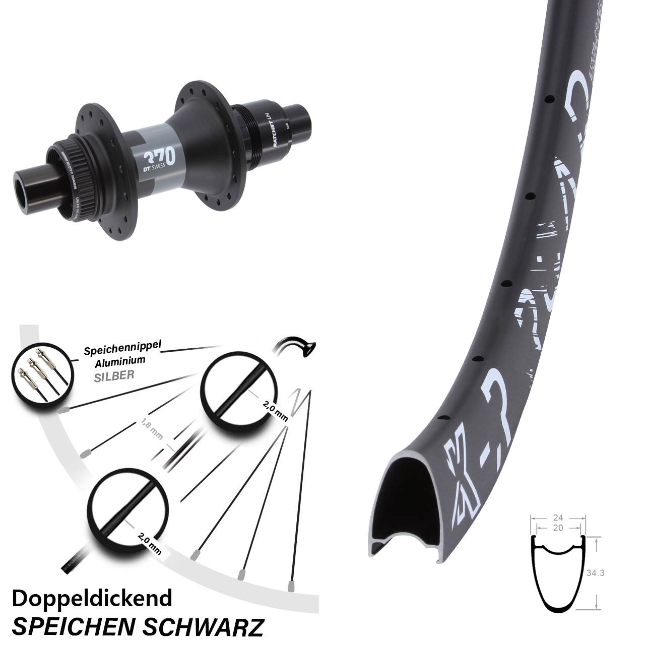 Centerlock Hinterrad 12x142 28 Zoll KX-R Road DT Swiss 370