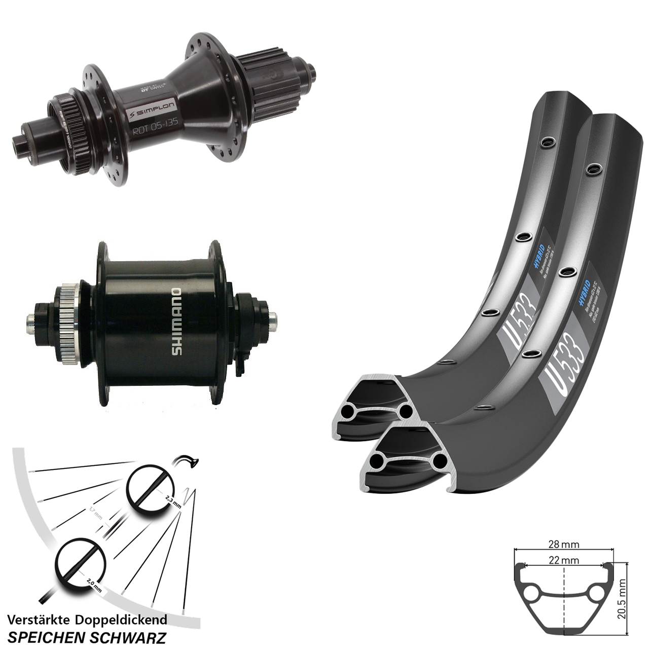 DT Swiss U533-370 Hybrid Shimano DH-UR700 27,5 Zoll Disc Laufradsatz QR