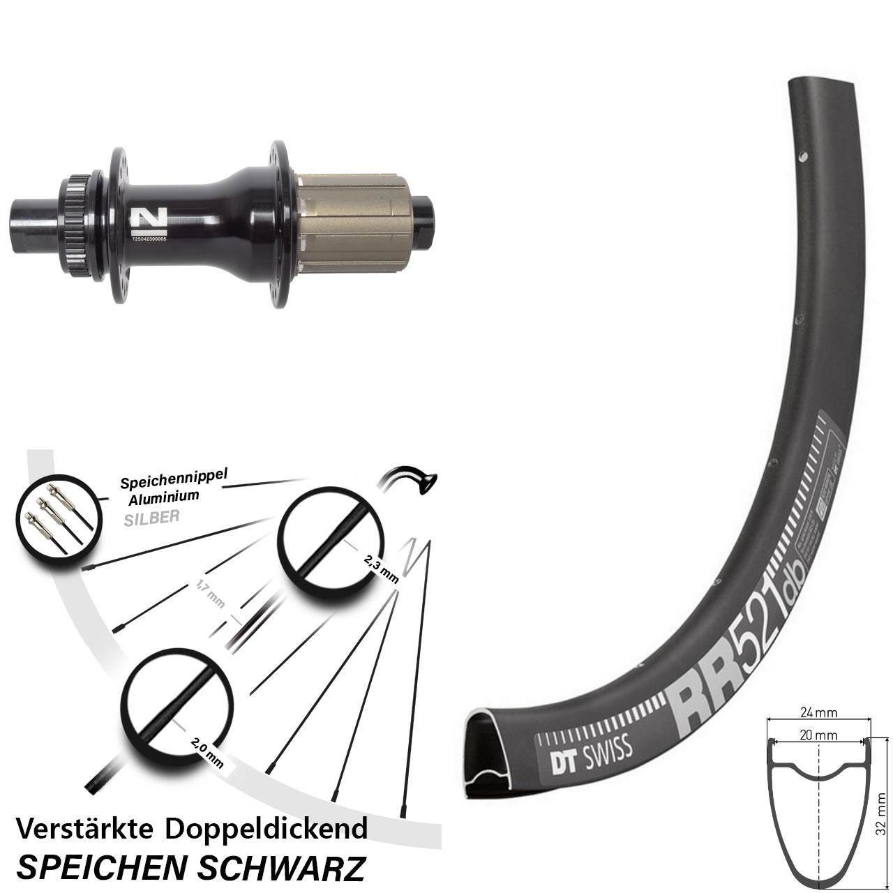 28 Zoll DT Swiss RR 521 Novatec D792SB Disc Laufrad 12x142 8-12 fach HG