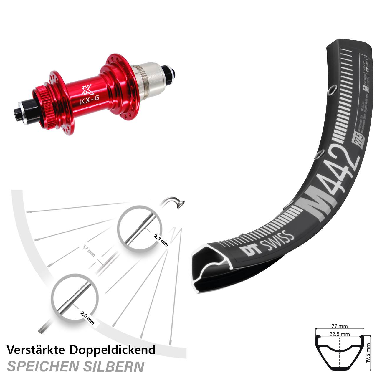 28-29 Zoll DT Swiss M 442 KX-G rot Disc Hinterrad QR XDR