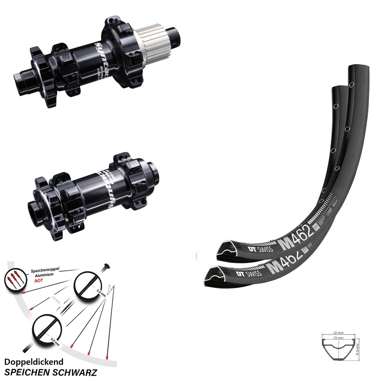 29 Zoll Boost Laufradsatz DT Swiss M 462 Syntace Straightpull 12-fach Micro Spline