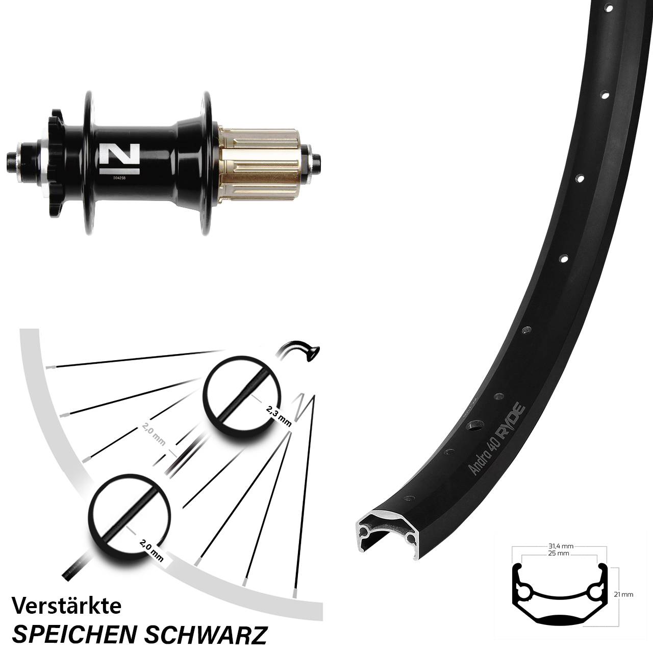 Hinterrad 26 Zoll Ryde Andra 40 Novatec D-042 SB 8-11 fach HG QR 6-Loch